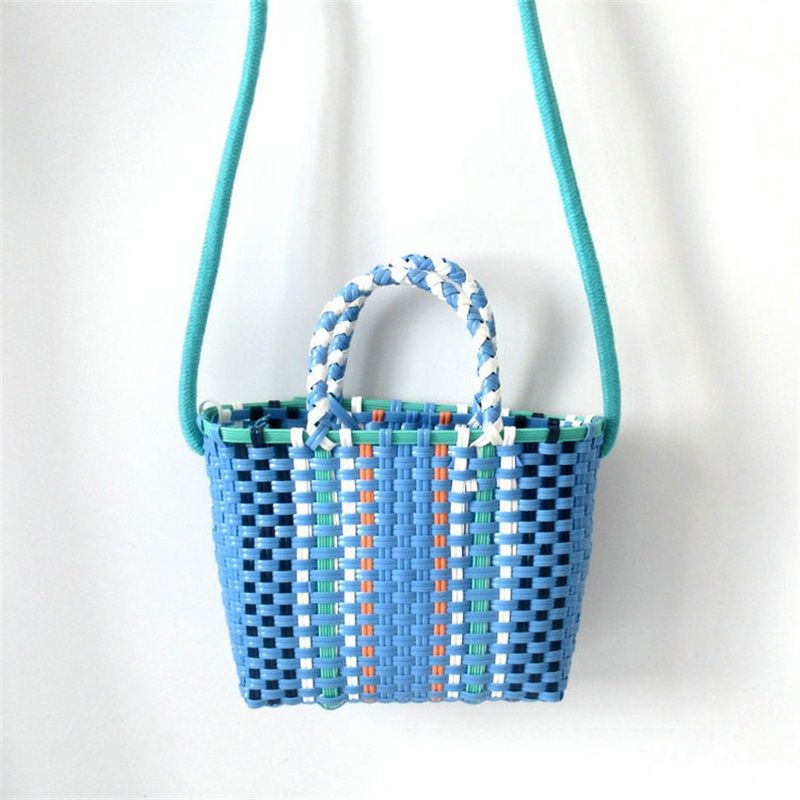 Woven Bag Colorful Plastic Strip Handle Small Cute Fashionable Square Bag for view 5