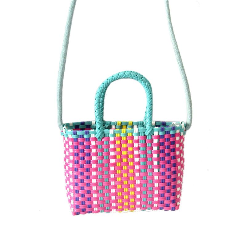 Woven Bag Colorful Plastic Strip Handle Small Cute Fashionable Square Bag for
