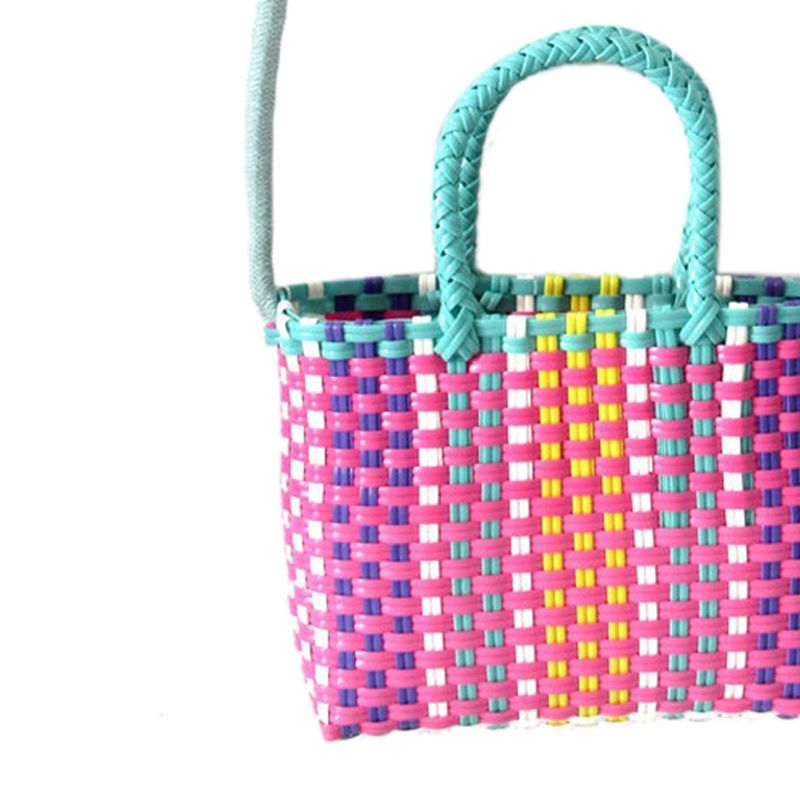 Woven Bag Colorful Plastic Strip Handle Small Cute Fashionable Square Bag for view 2