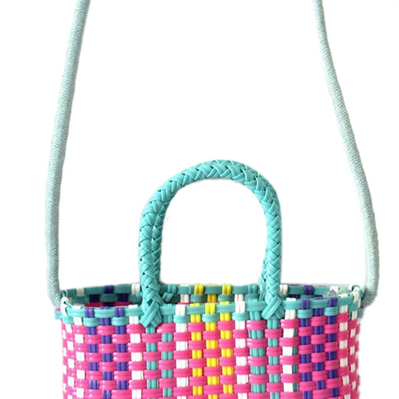 Woven Bag Colorful Plastic Strip Handle Small Cute Fashionable Square Bag for view 3