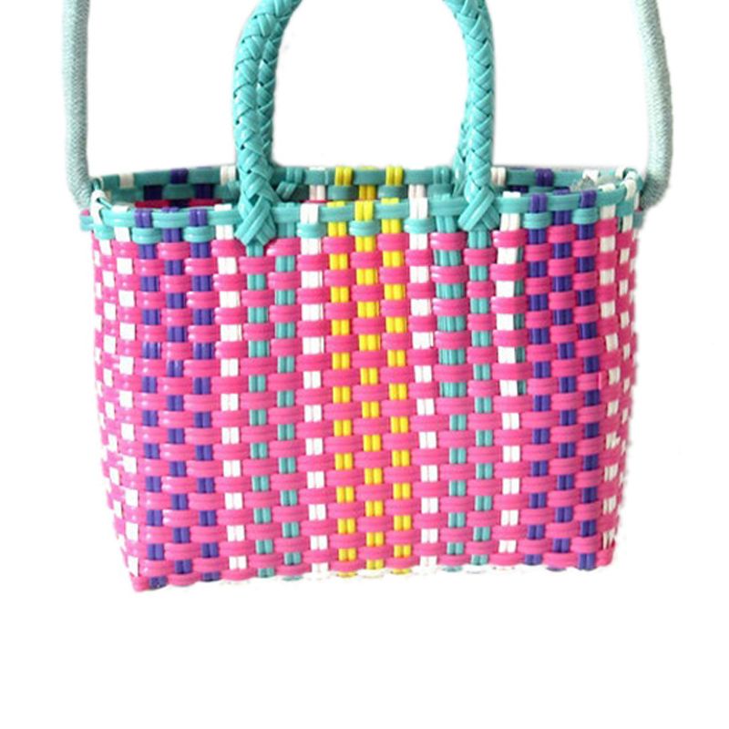 Woven Bag Colorful Plastic Strip Handle Small Cute Fashionable Square Bag for view 4