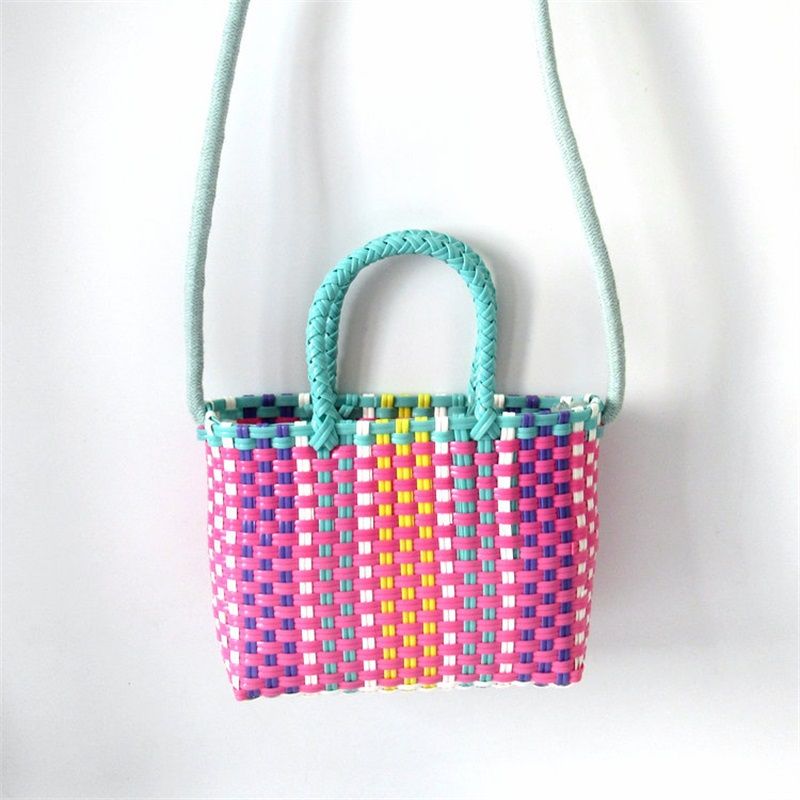 Woven Bag Colorful Plastic Strip Handle Small Cute Fashionable Square Bag for view 5