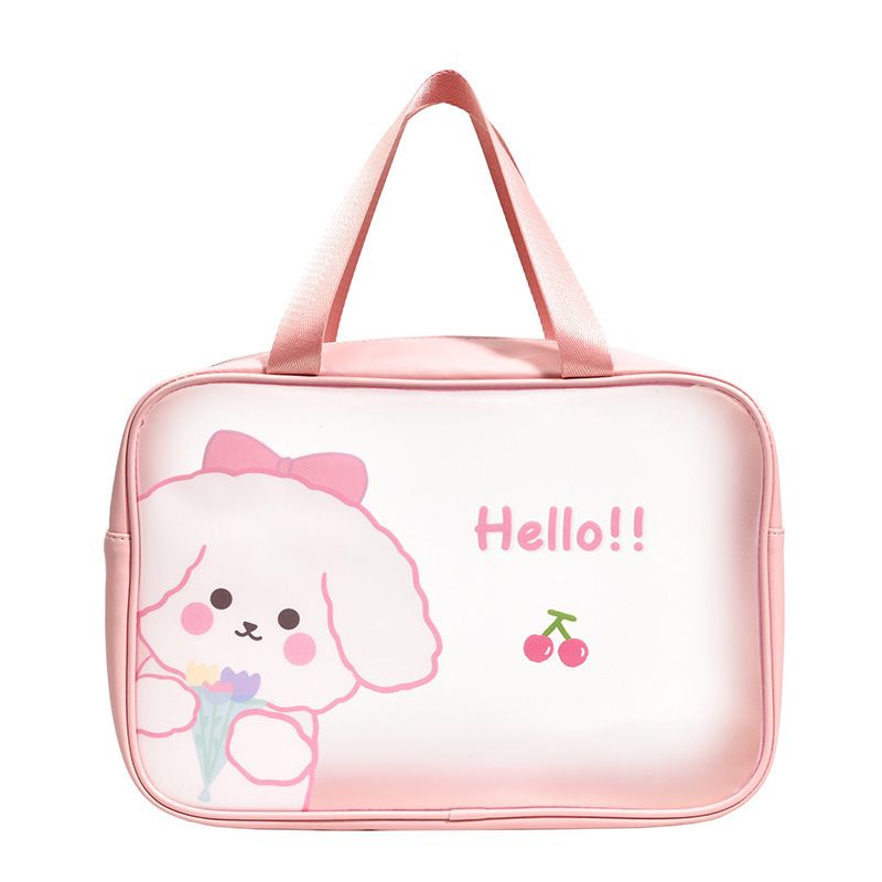 Clear Travel Bag Cherry Puppy Frosted Translucent Waterproof PVC Toiletry Bag