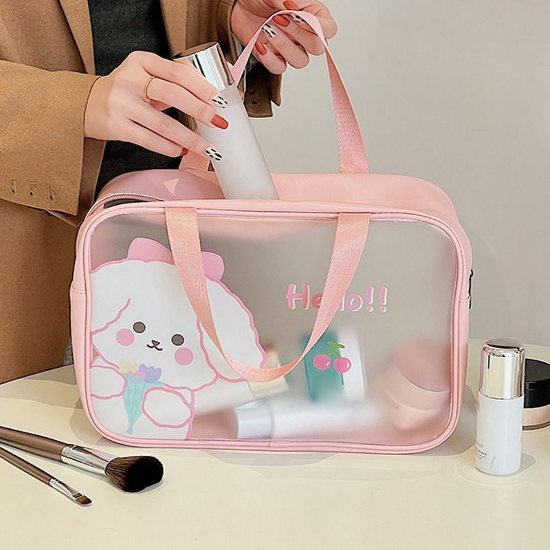 Clear Travel Bag Cherry Puppy Frosted Translucent Waterproof PVC Toiletry Bag view 4