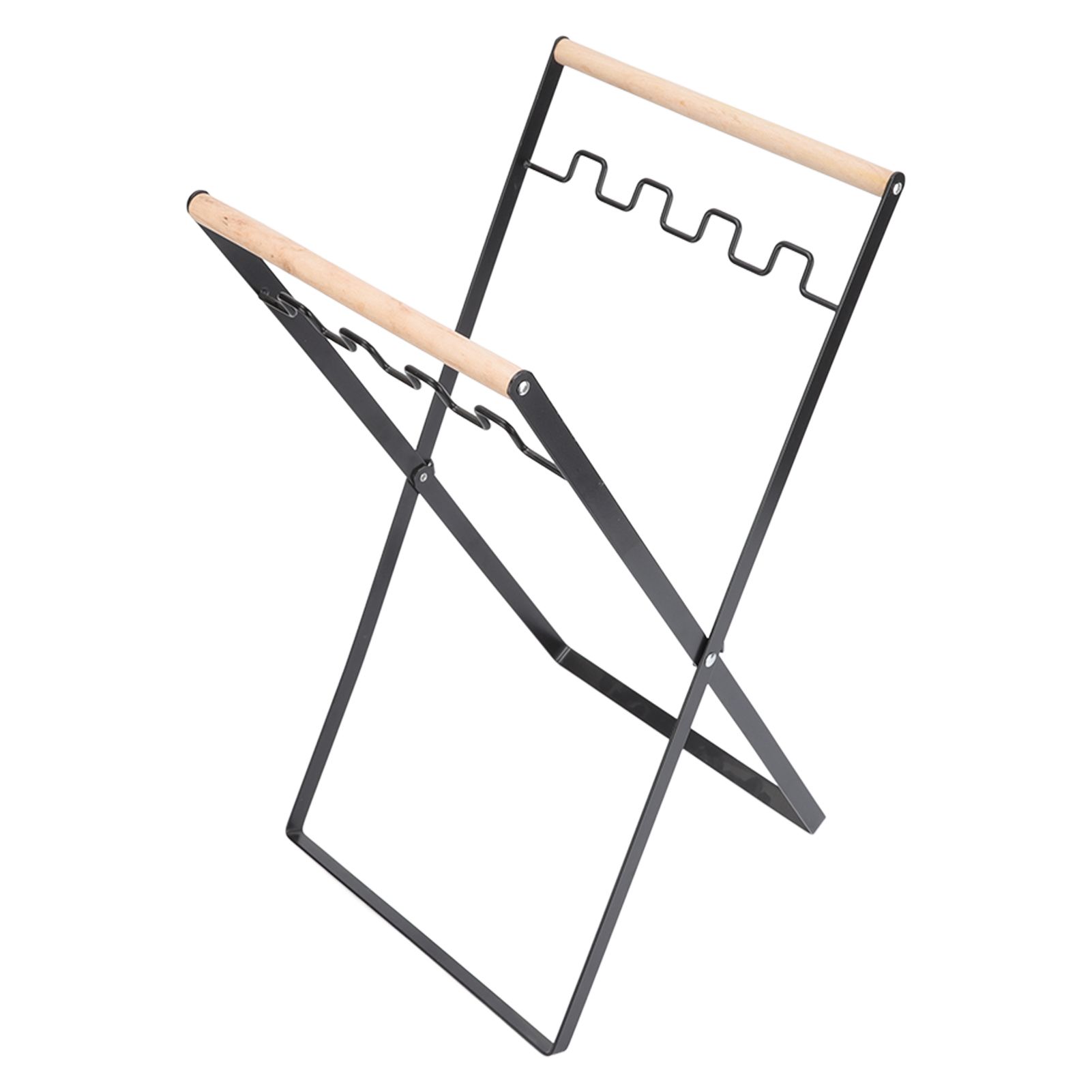 Trash Bag Holder Stand Rubber Wood Handle Iron Stand Flat Appearance Foldable view 2