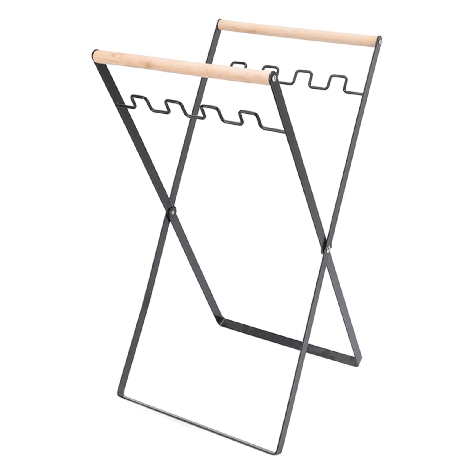 Trash Bag Holder Stand Rubber Wood Handle Iron Stand Flat Appearance Foldable view 3