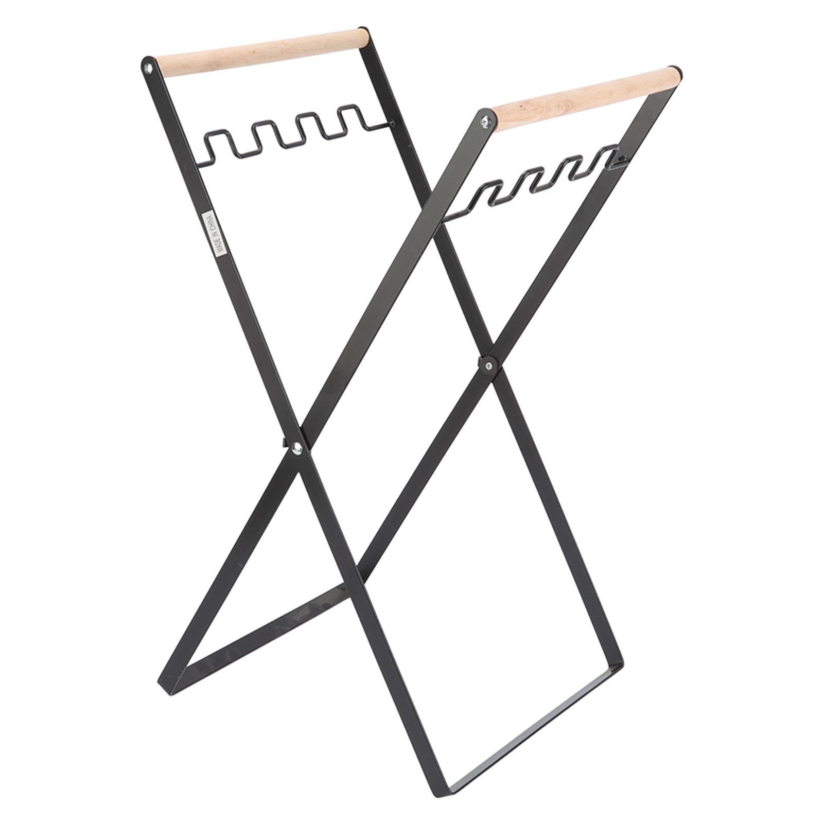 Trash Bag Holder Stand Rubber Wood Handle Iron Stand Flat Appearance Foldable view 8