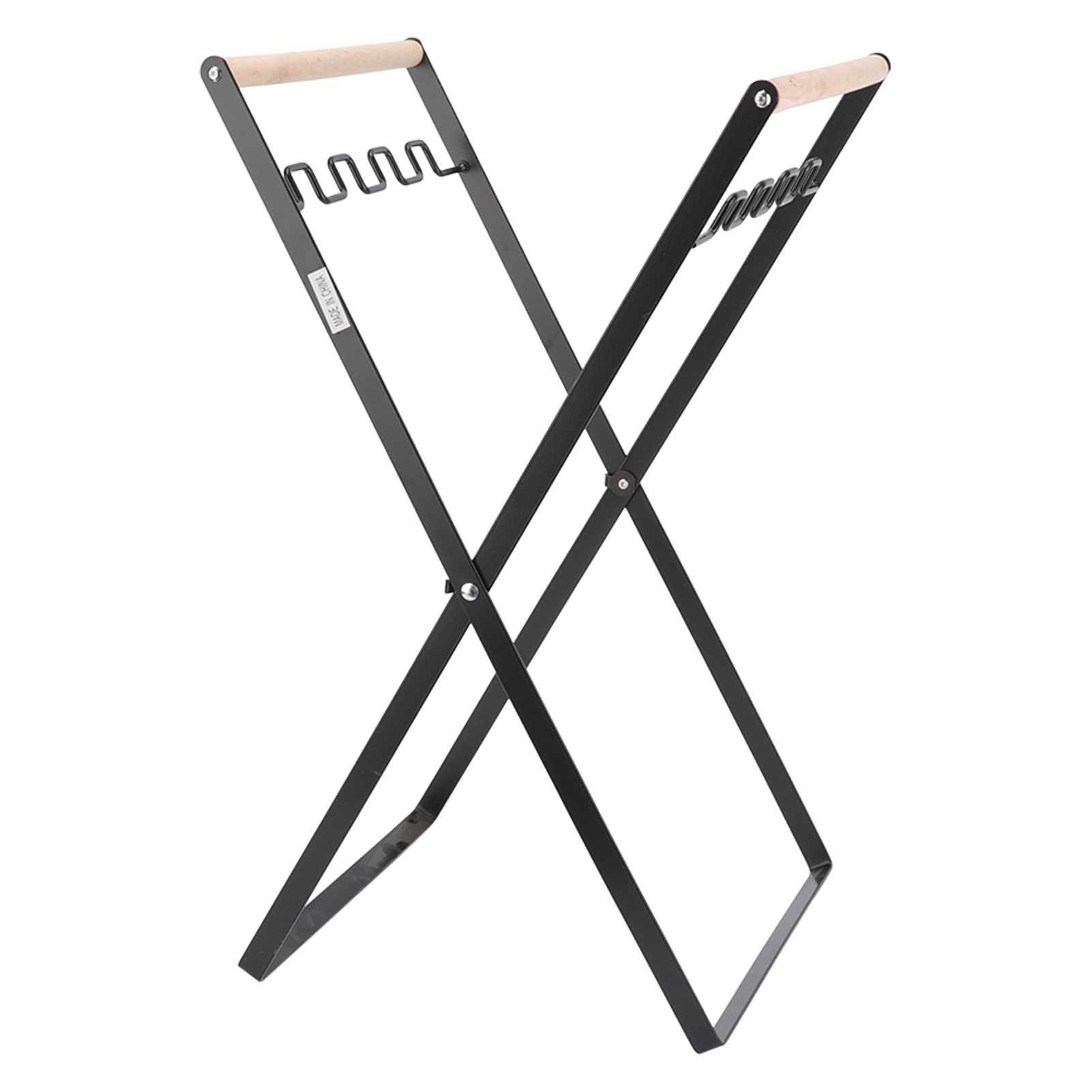 Trash Bag Holder Stand Rubber Wood Handle Iron Stand Flat Appearance Foldable view 9