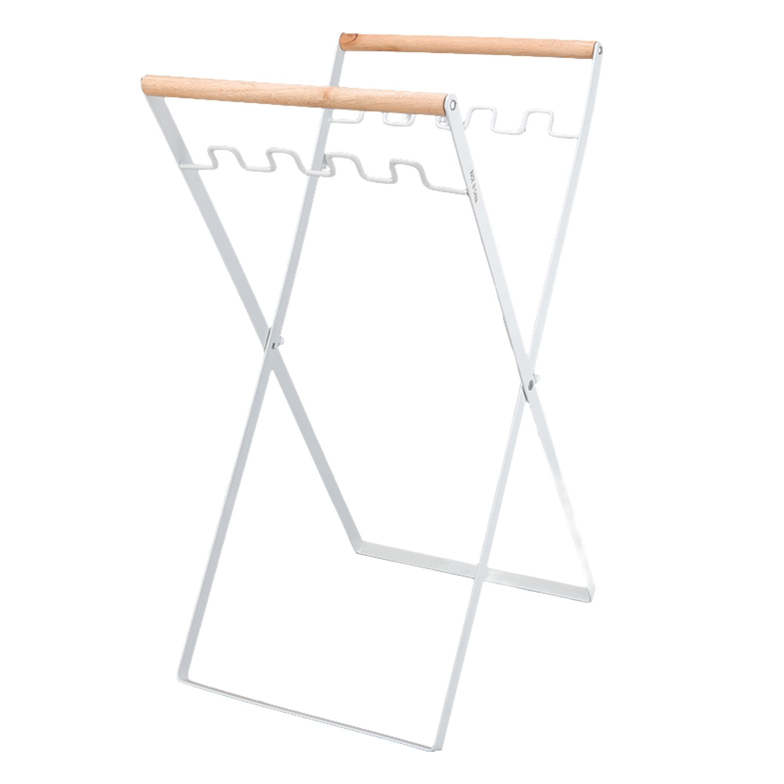 Trash Bag Holder Stand Rubber Wood Handle Iron Stand Flat Appearance Foldable view 2