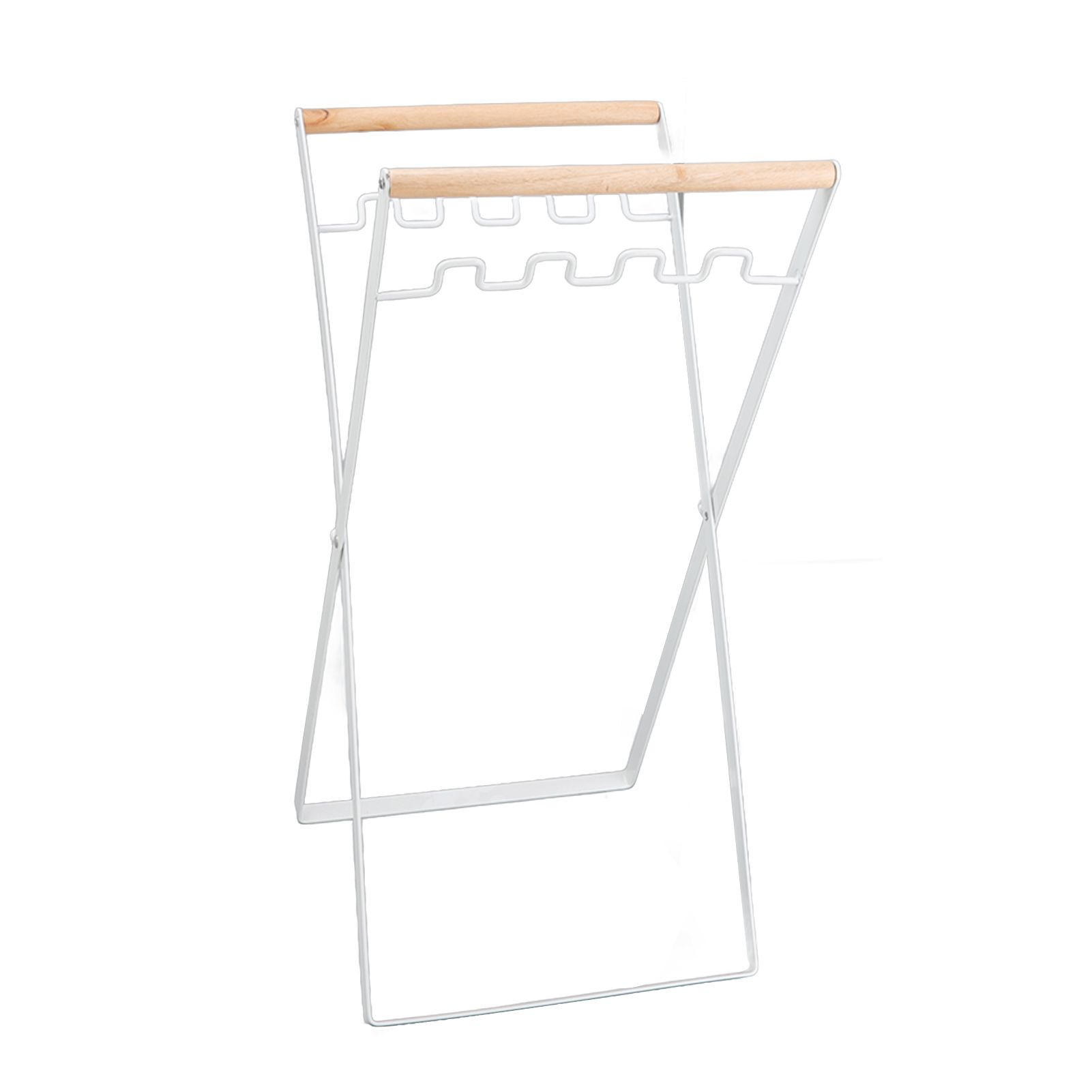 Trash Bag Holder Stand Rubber Wood Handle Iron Stand Flat Appearance Foldable view 5
