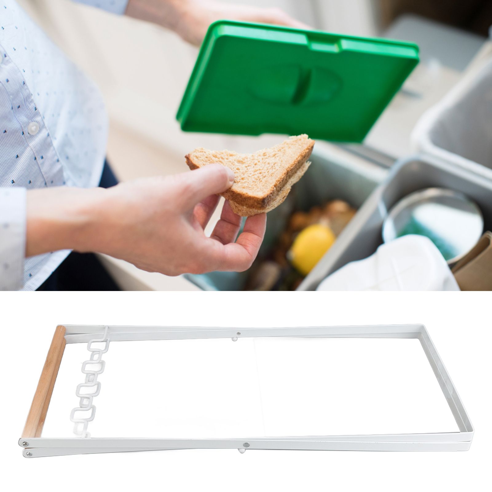 Trash Bag Holder Stand Rubber Wood Handle Iron Stand Flat Appearance Foldable view 12