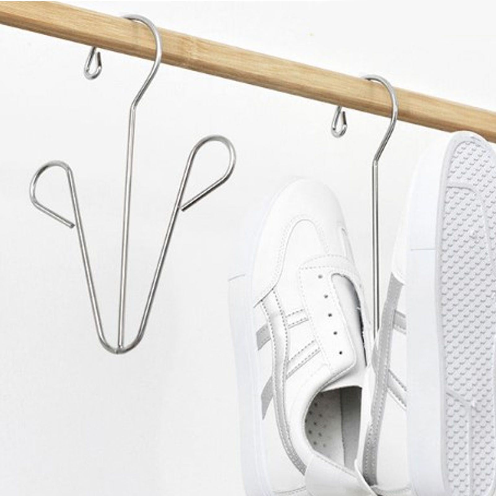 Shoes Hanging Drying Rack Double Hook Stainless Steel Storage Organizer Space view 3