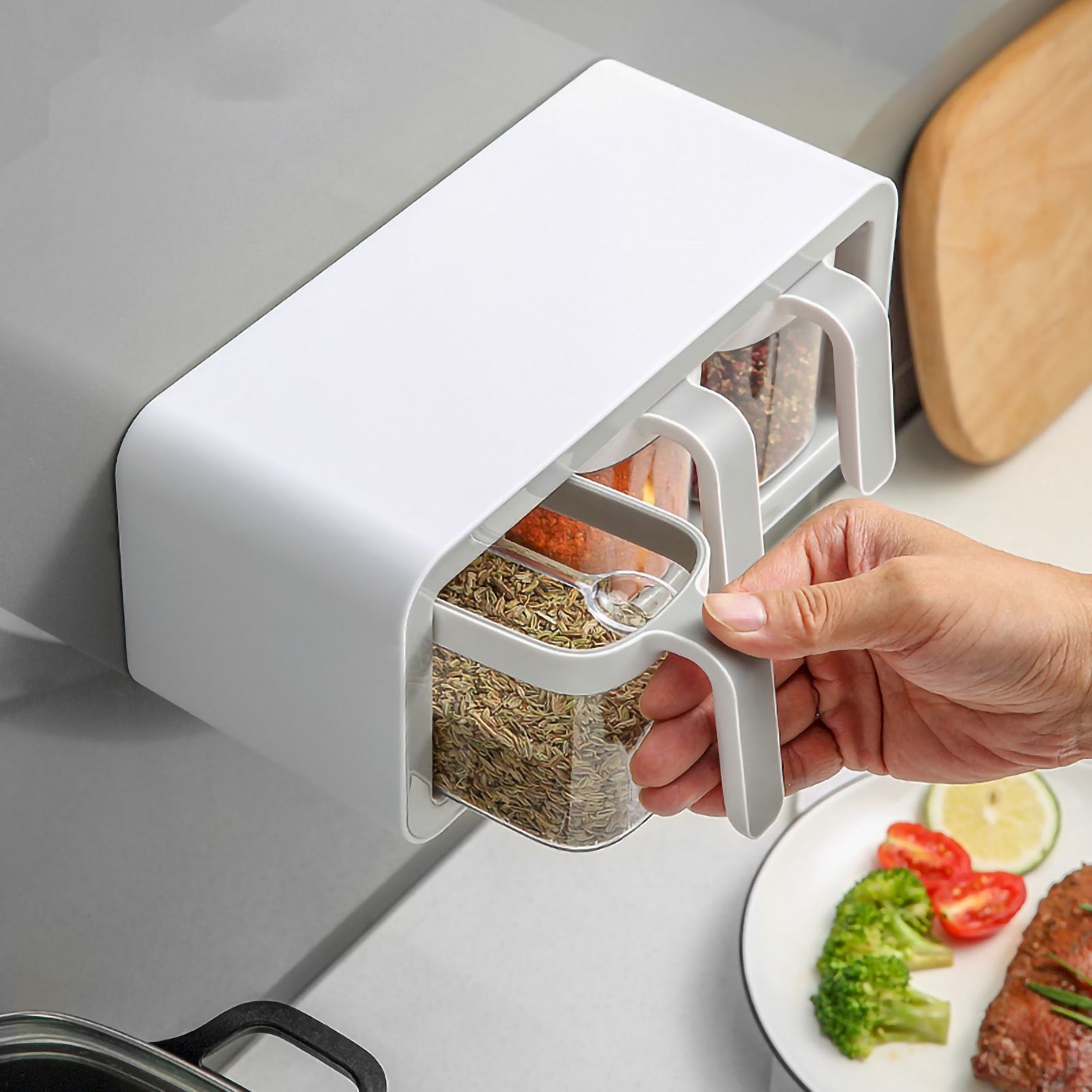 Seasoning Box Wall Mount Multi Grid Seasoning Storage Container Kitchen view 2