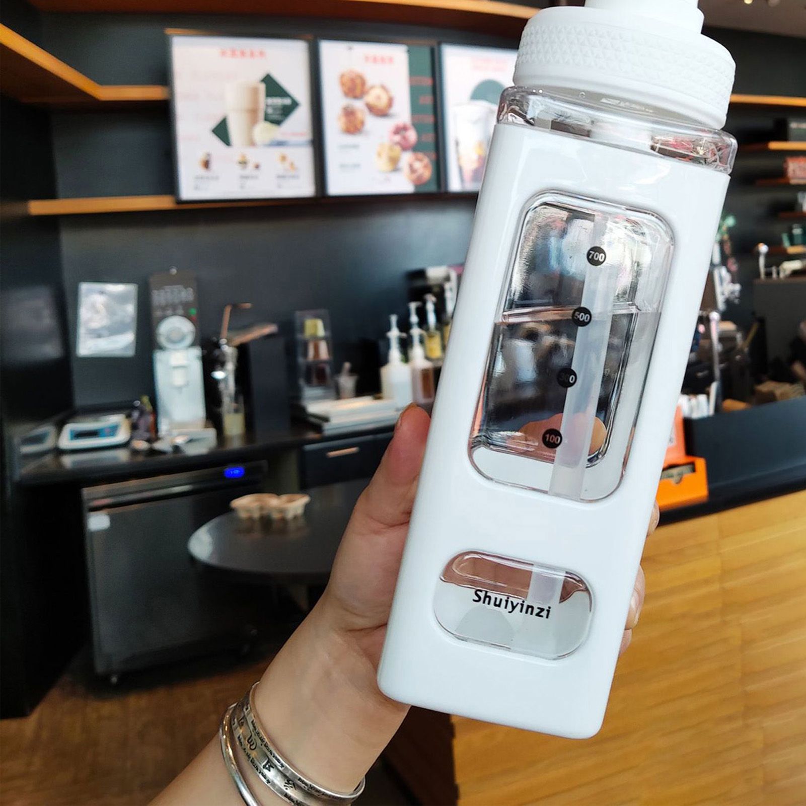 Straw Water Bottle with Marker 700ml Large Capacity Double Layer Water Jug for view 3
