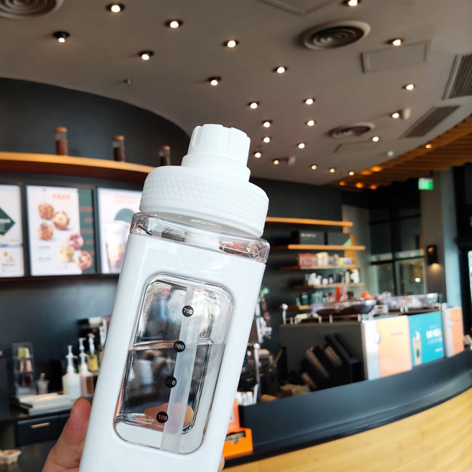 Straw Water Bottle with Marker 700ml Large Capacity Double Layer Water Jug for view 4