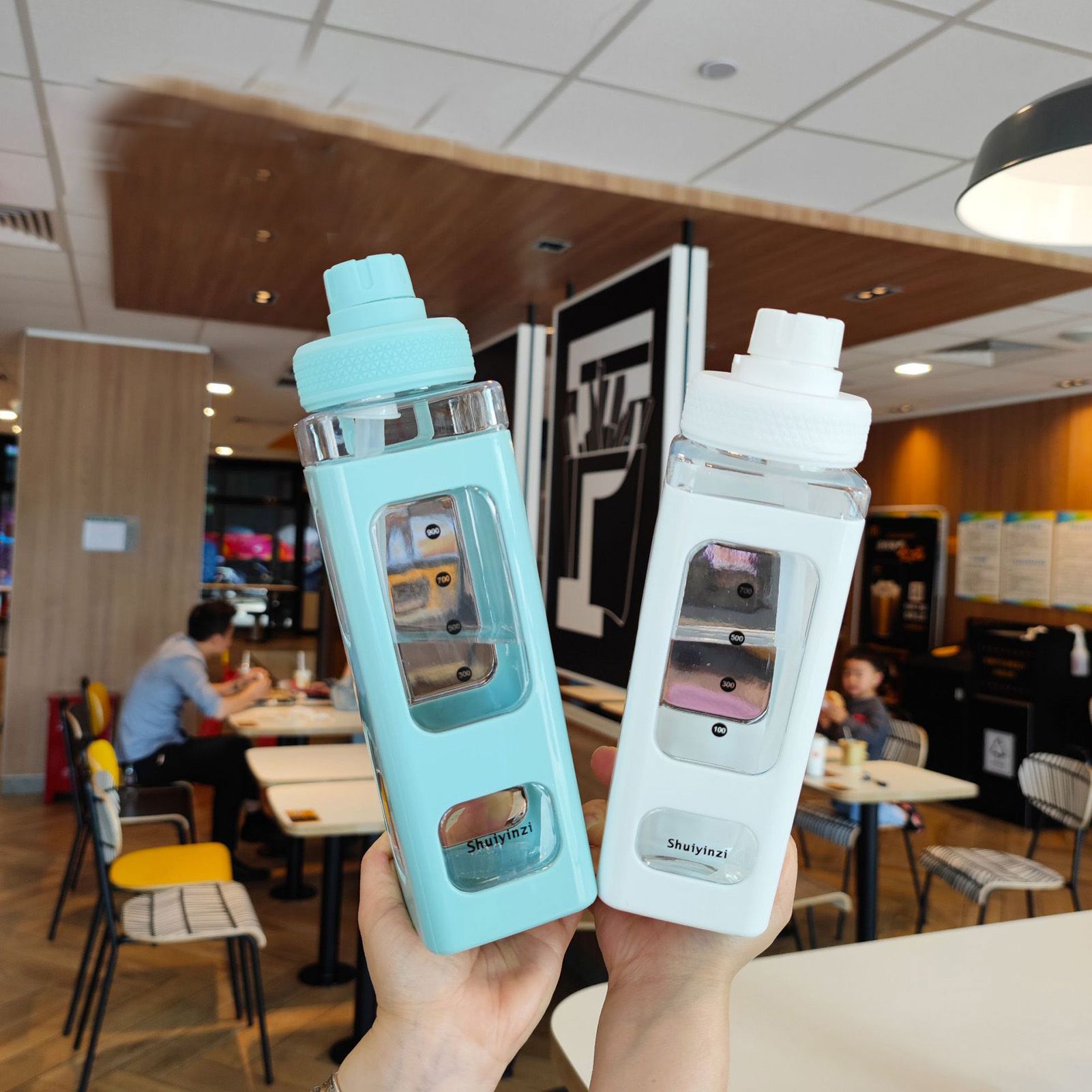 Straw Water Bottle with Marker 700ml Large Capacity Double Layer Water Jug for view 2