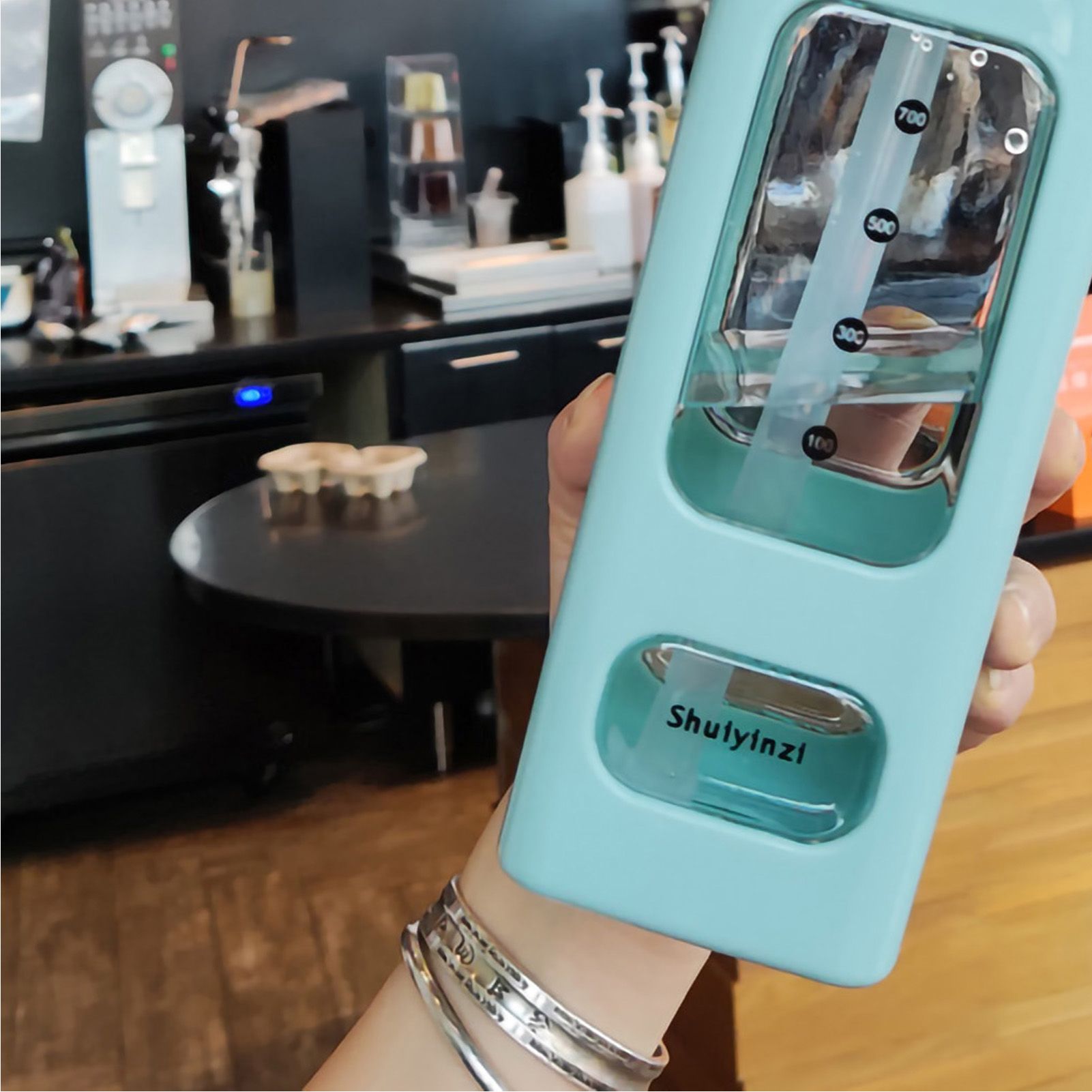 Straw Water Bottle with Marker 700ml Large Capacity Double Layer Water Jug for view 4