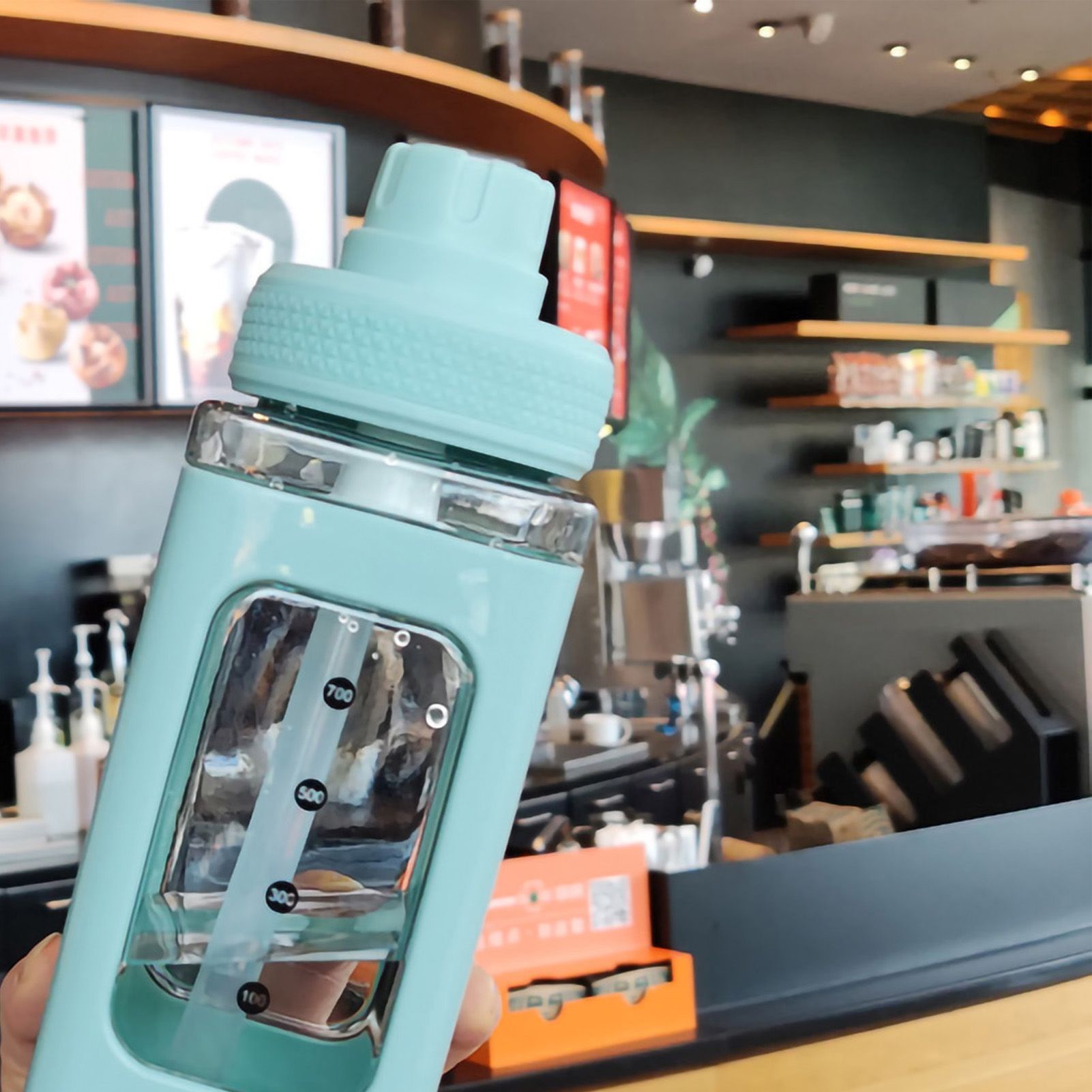 Straw Water Bottle with Marker 700ml Large Capacity Double Layer Water Jug for view 5