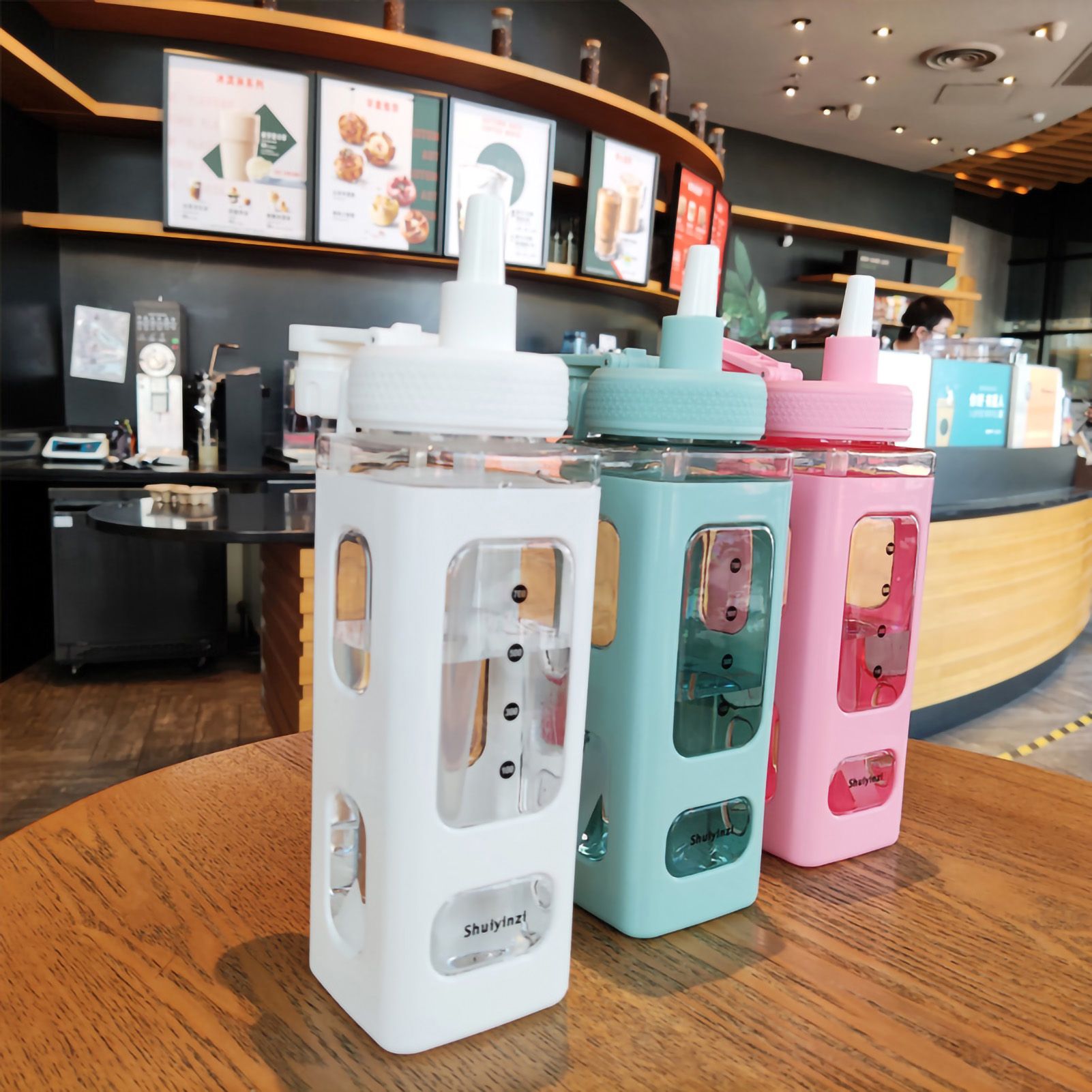 Straw Water Bottle with Marker 700ml Large Capacity Double Layer Water Jug for view 3