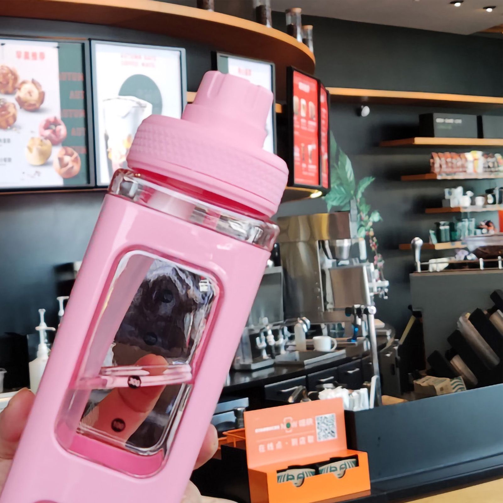 Straw Water Bottle with Marker 700ml Large Capacity Double Layer Water Jug for view 5