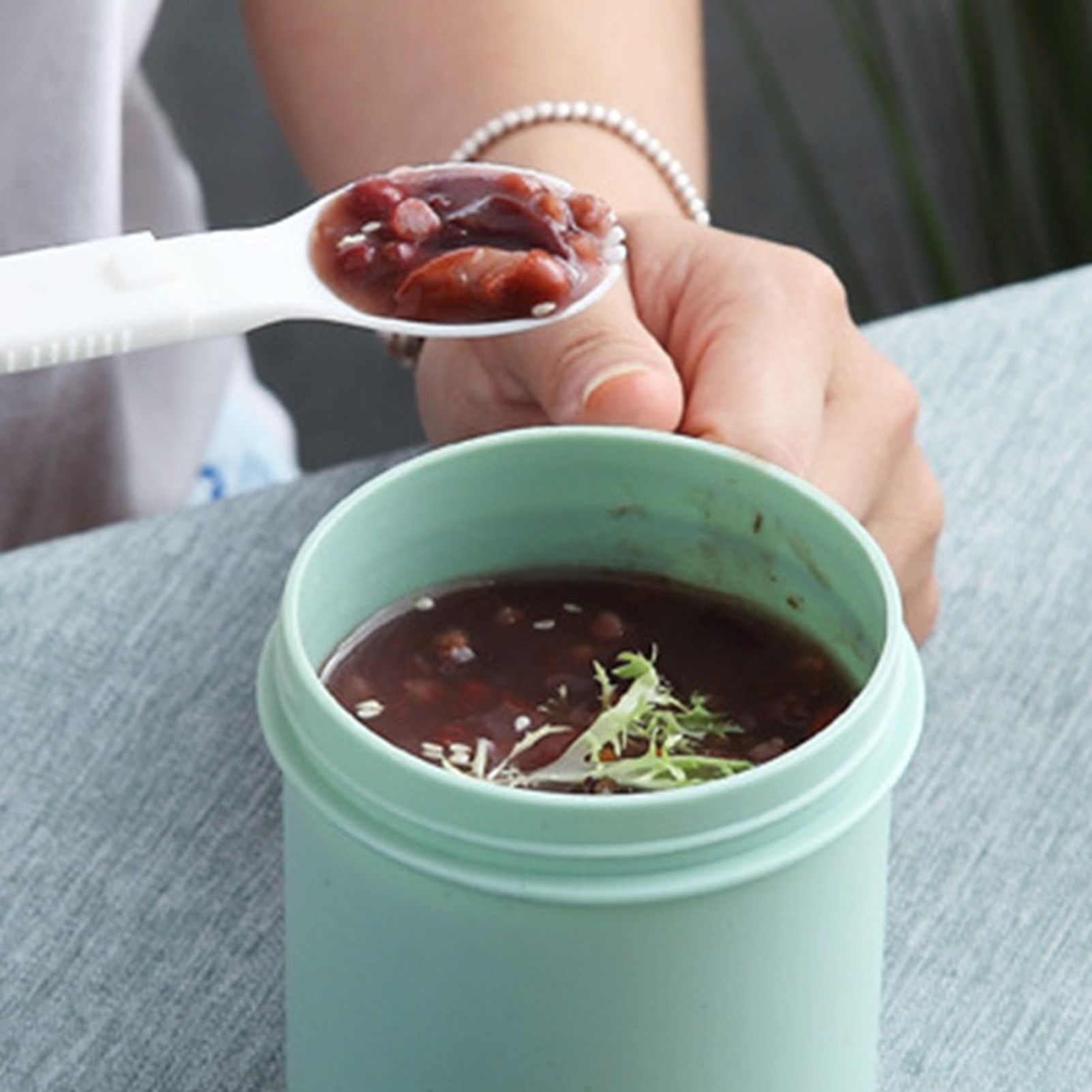 500ML Soup Cup Portable Steady Plastic Insulated Soup Containers with Lid and view 4