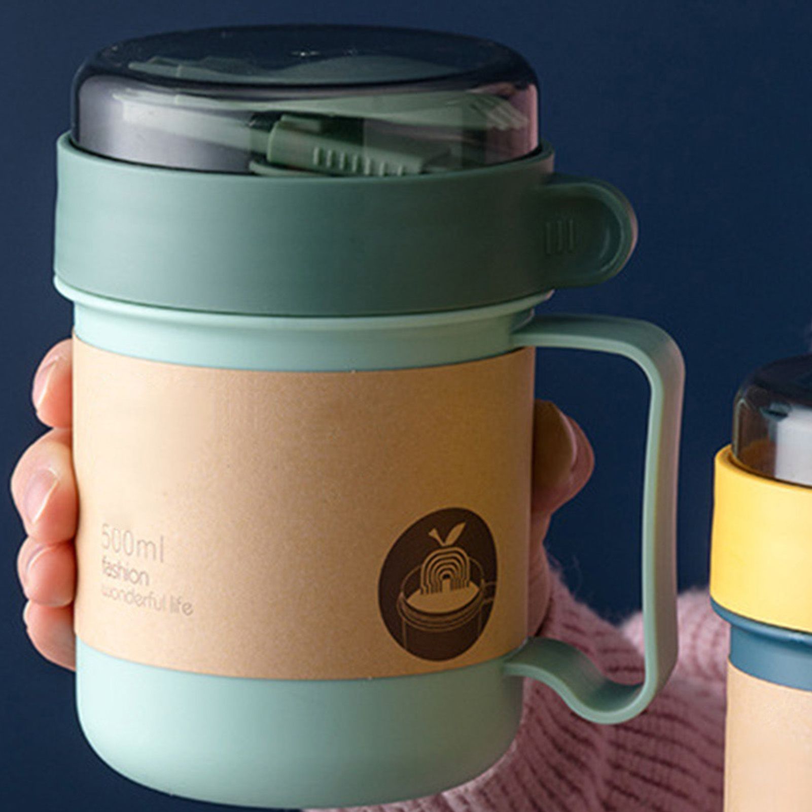500ML Soup Cup Portable Steady Plastic Insulated Soup Containers with Lid and view 5