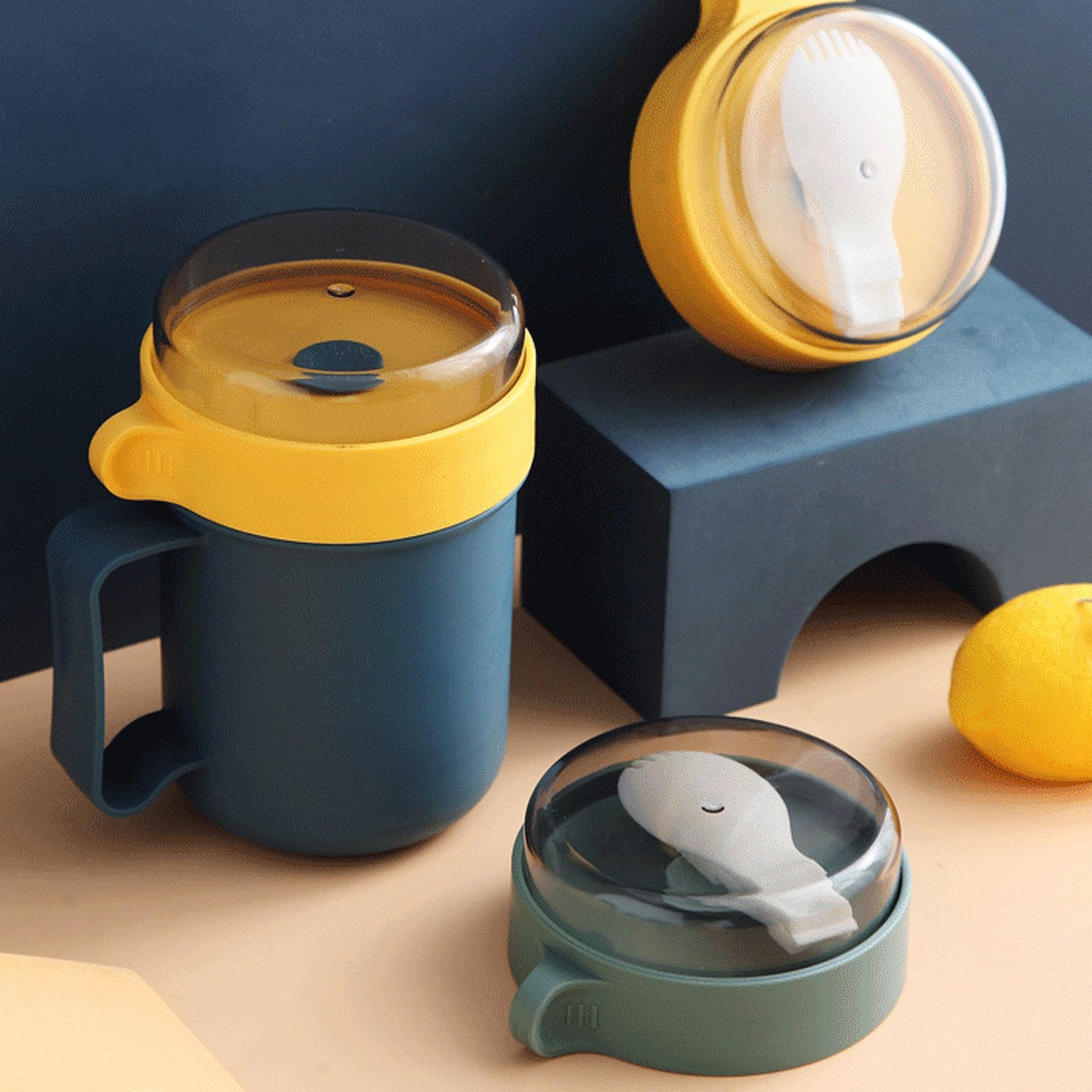 500ML Soup Cup Portable Steady Plastic Insulated Soup Containers with Lid and view 9