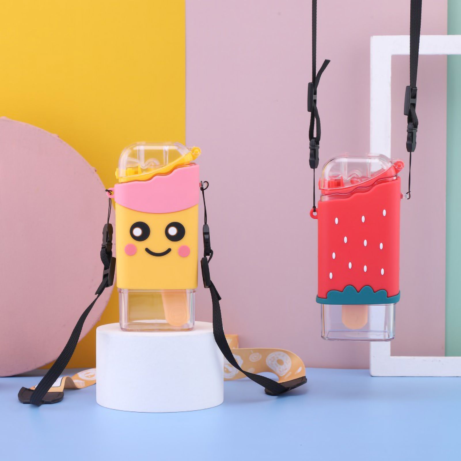 Portable Water Cup Cute Cartoon Design Large Capacity Plastic Water Bottle view 5