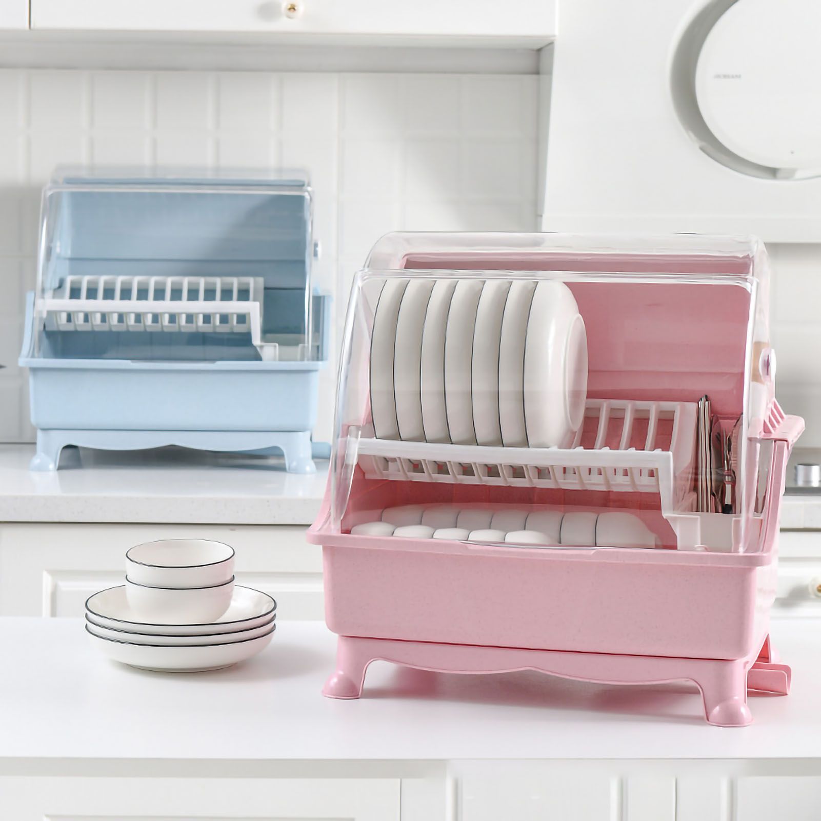 Cutlery Dish Drainer Rack with Lid Cover Multifunctional Kitchen Tableware view 2