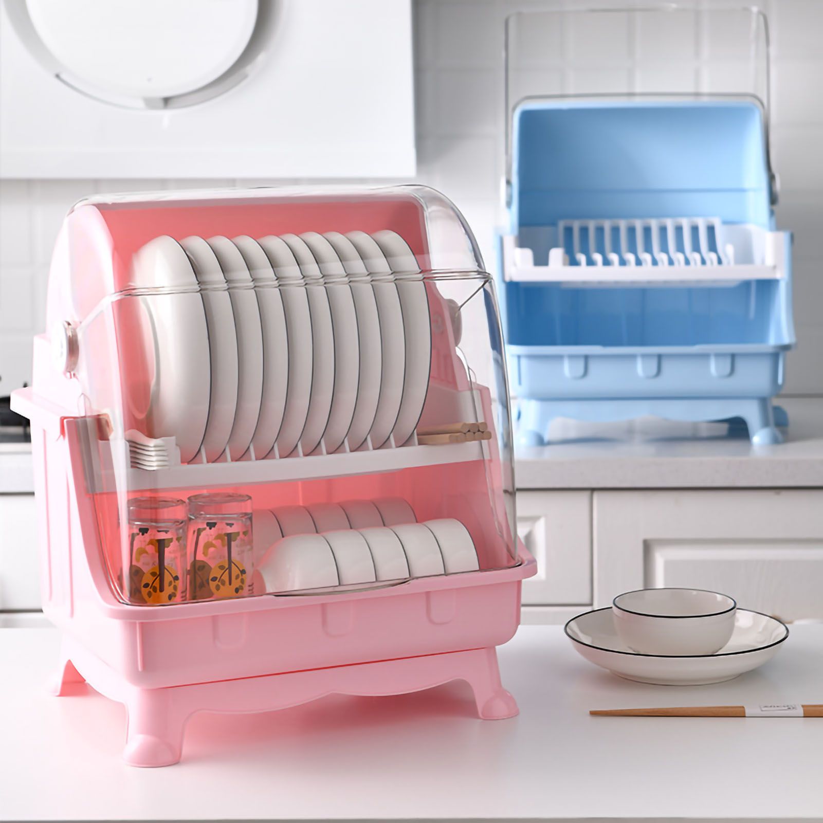 Cutlery Dish Drainer Rack with Lid Cover Multifunctional Kitchen Tableware view 3