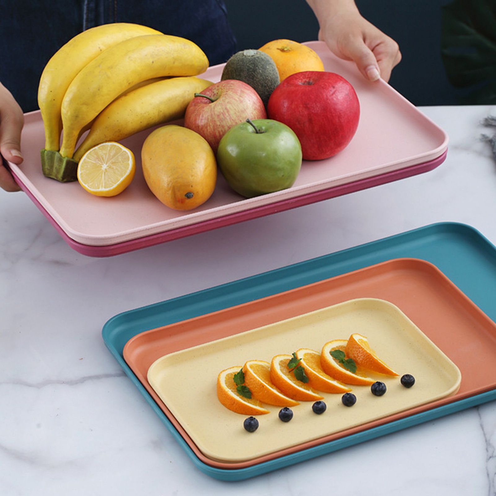 Kitchen Serving Tray Wheat Straw Rectangular Nordic Style Cupcake Fruit Snack view 3