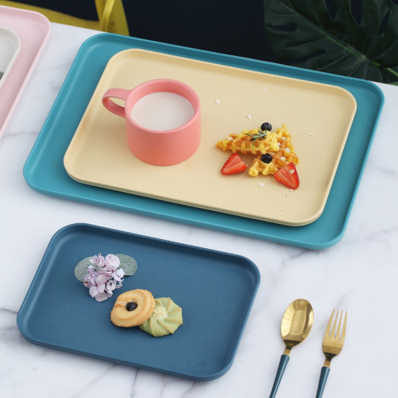 Kitchen Serving Tray Wheat Straw Rectangular Nordic Style Cupcake Fruit Snack view 4