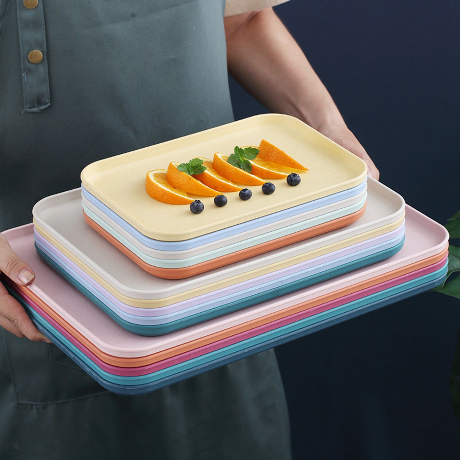 Kitchen Serving Tray Wheat Straw Rectangular Nordic Style Cupcake Fruit Snack view 5