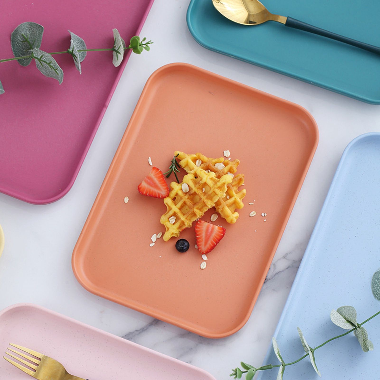 Kitchen Serving Tray Wheat Straw Rectangular Nordic Style Cupcake Fruit Snack view 6