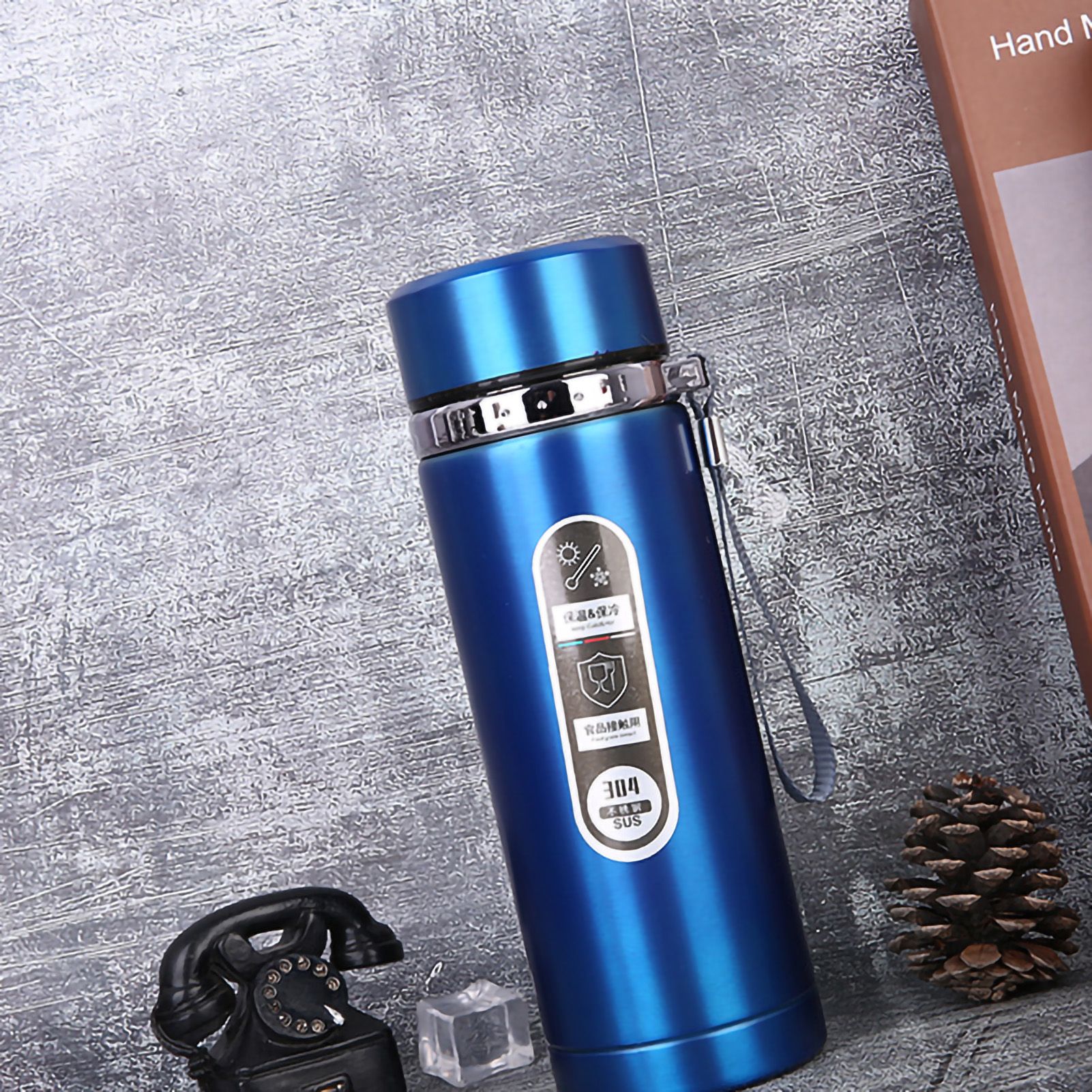 Vacuum Cup Stainless Steel Portable Large Mouth Insulated Bottle with Hand view 2