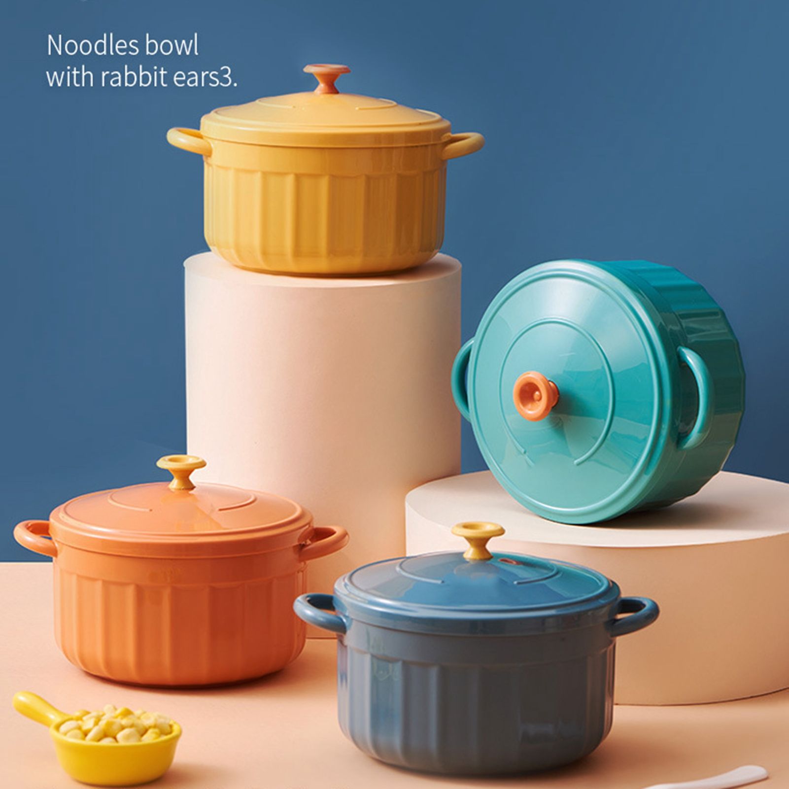 Noodles Bowl with Lid Binaural Noodles Bowl Home Dorm Student Covered Bowl view 2