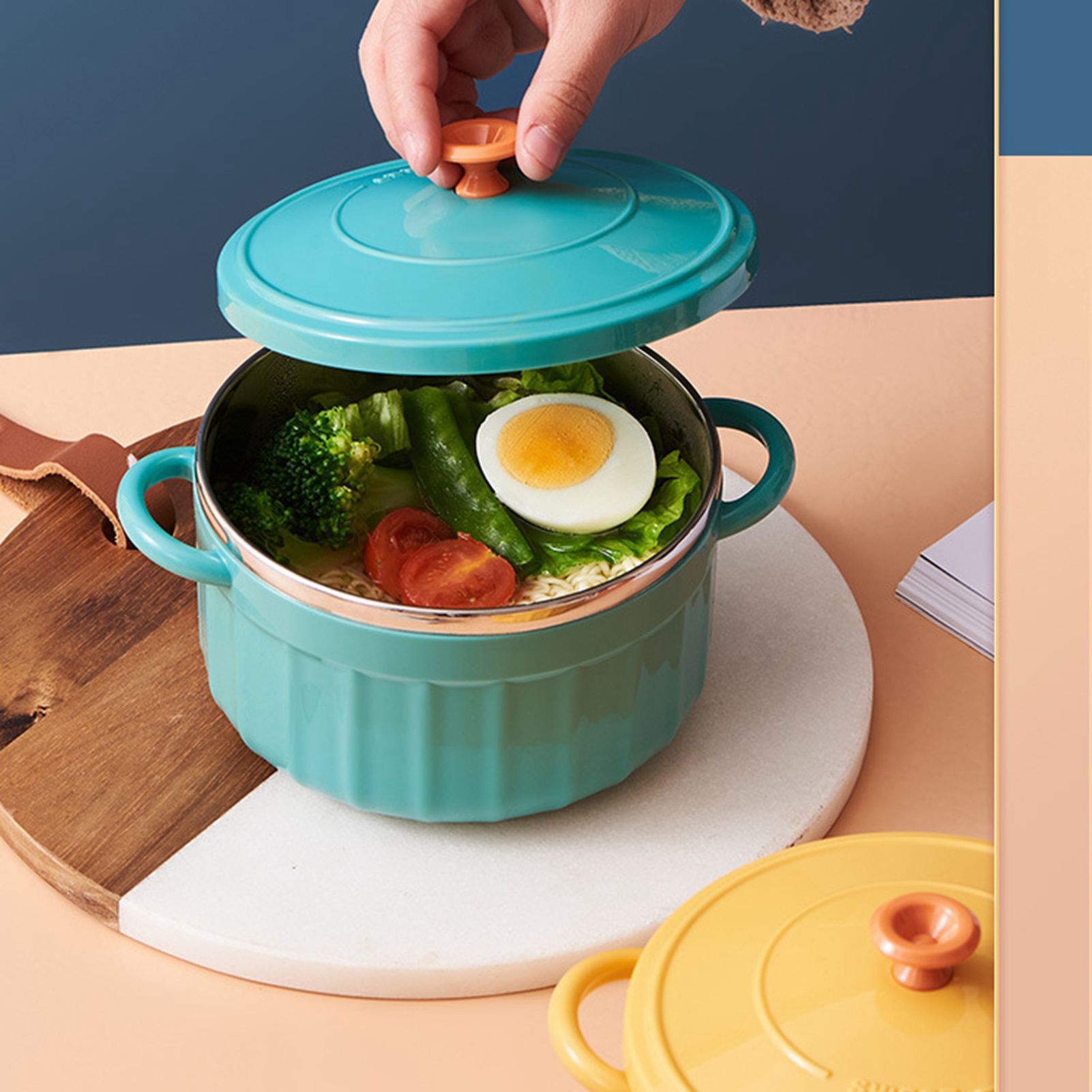 Noodles Bowl with Lid Binaural Noodles Bowl Home Dorm Student Covered Bowl view 4