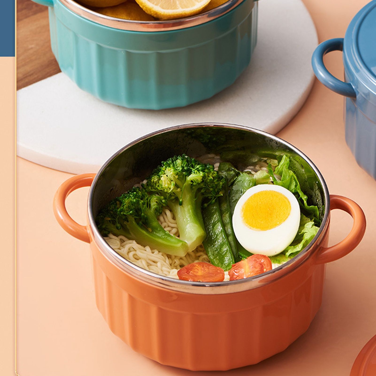 Noodles Bowl with Lid Binaural Noodles Bowl Home Dorm Student Covered Bowl view 5