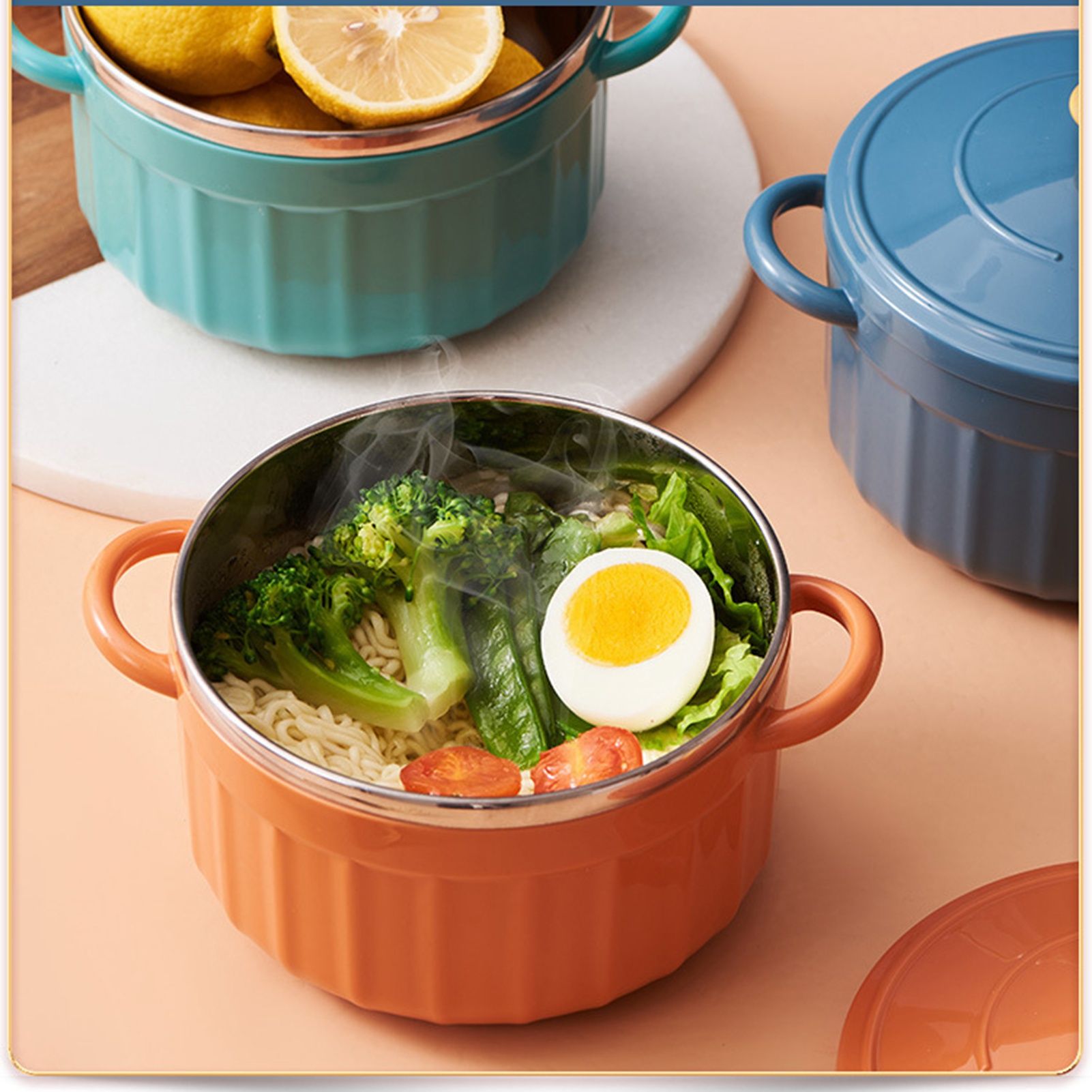 Noodles Bowl with Lid Binaural Noodles Bowl Home Dorm Student Covered Bowl view 3