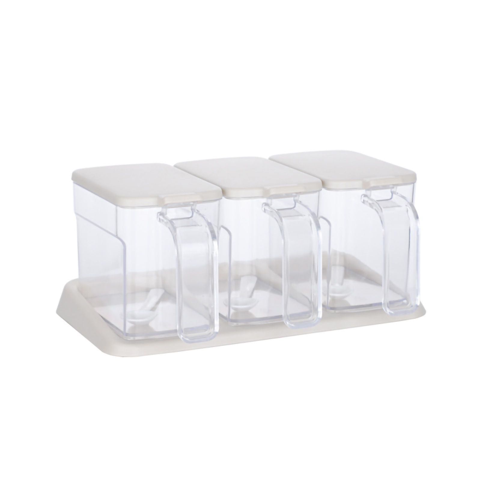 Seasoning Box Set Plastic Clear 3 Grids Large Capacity Condiment Box with