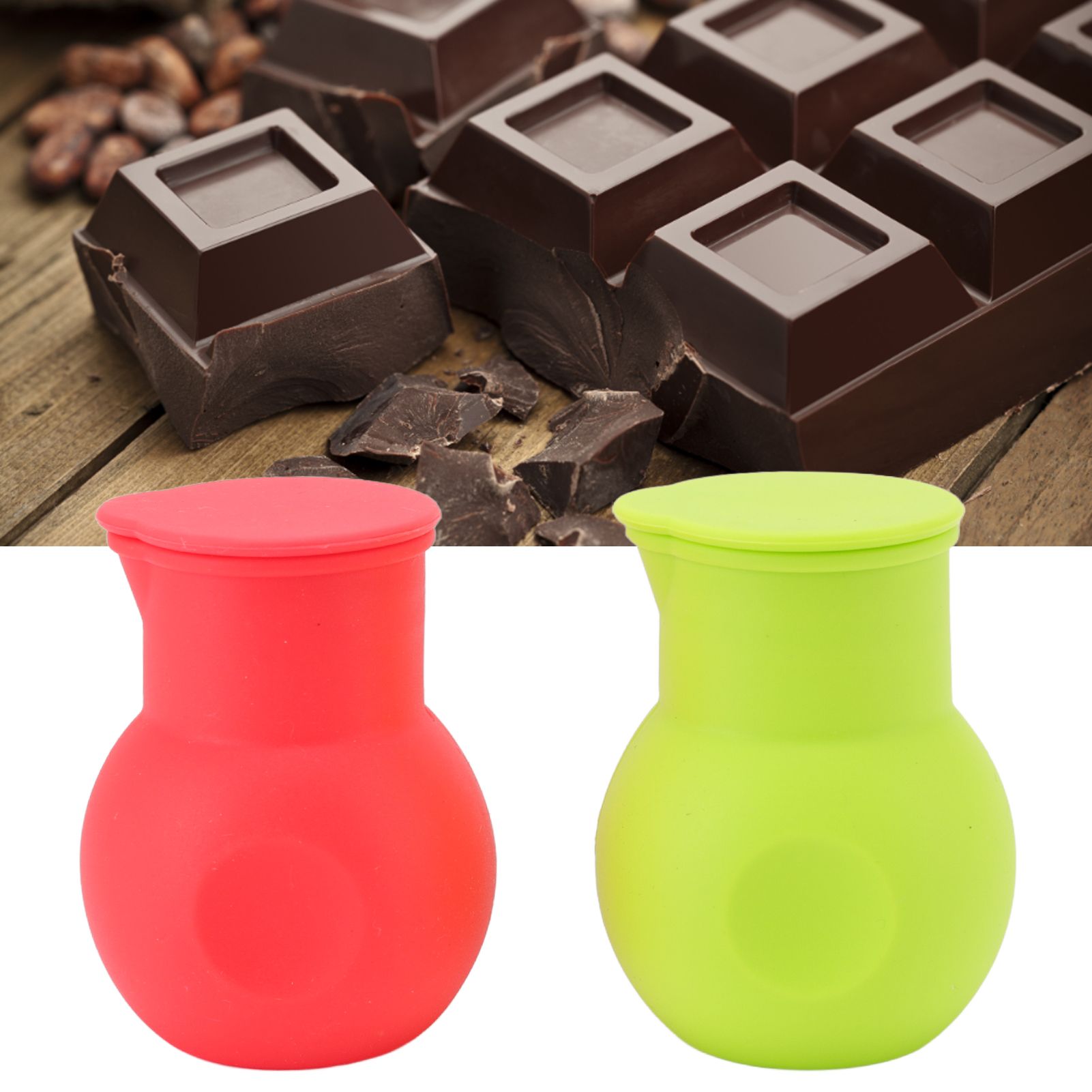 2pcs Silicone Chocolate Heating Pot Red and Green Multifunctional Microwave view 10