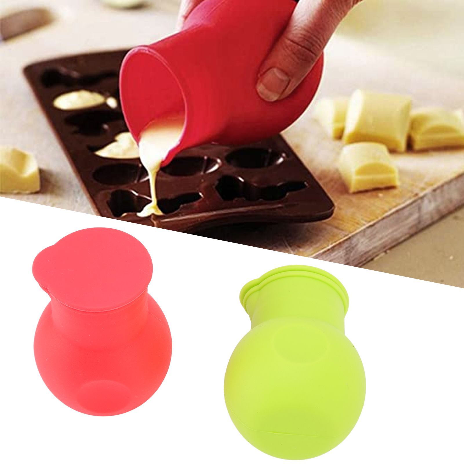 2pcs Silicone Chocolate Heating Pot Red and Green Multifunctional Microwave view 12