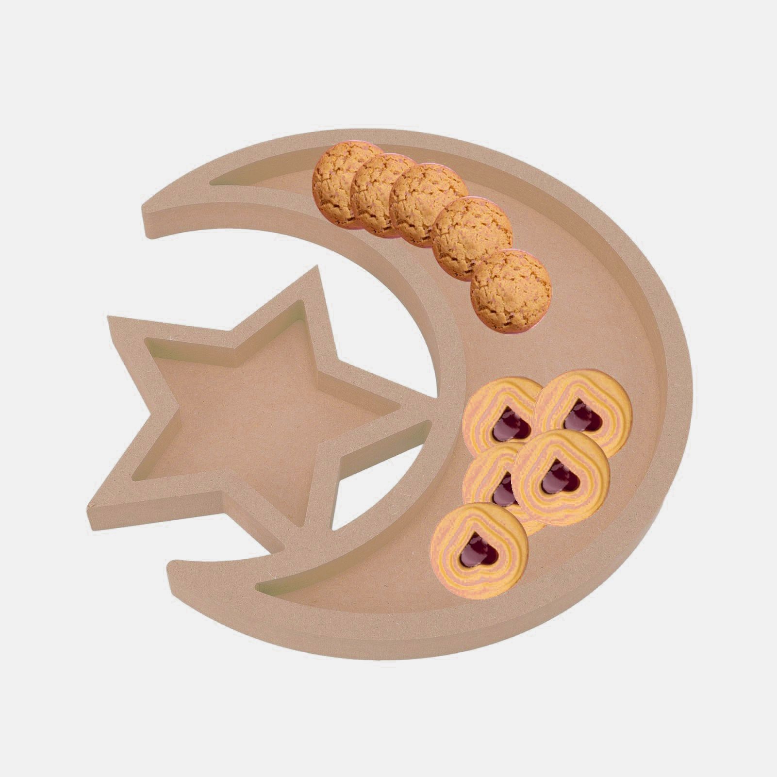 Eid Wooden Dessert Tray Cute Shape Multifunctional Ramadan Wood Moon Tray for view 11