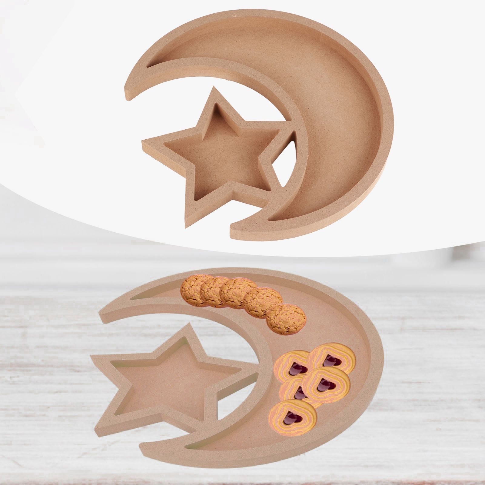 Eid Wooden Dessert Tray Cute Shape Multifunctional Ramadan Wood Moon Tray for view 12