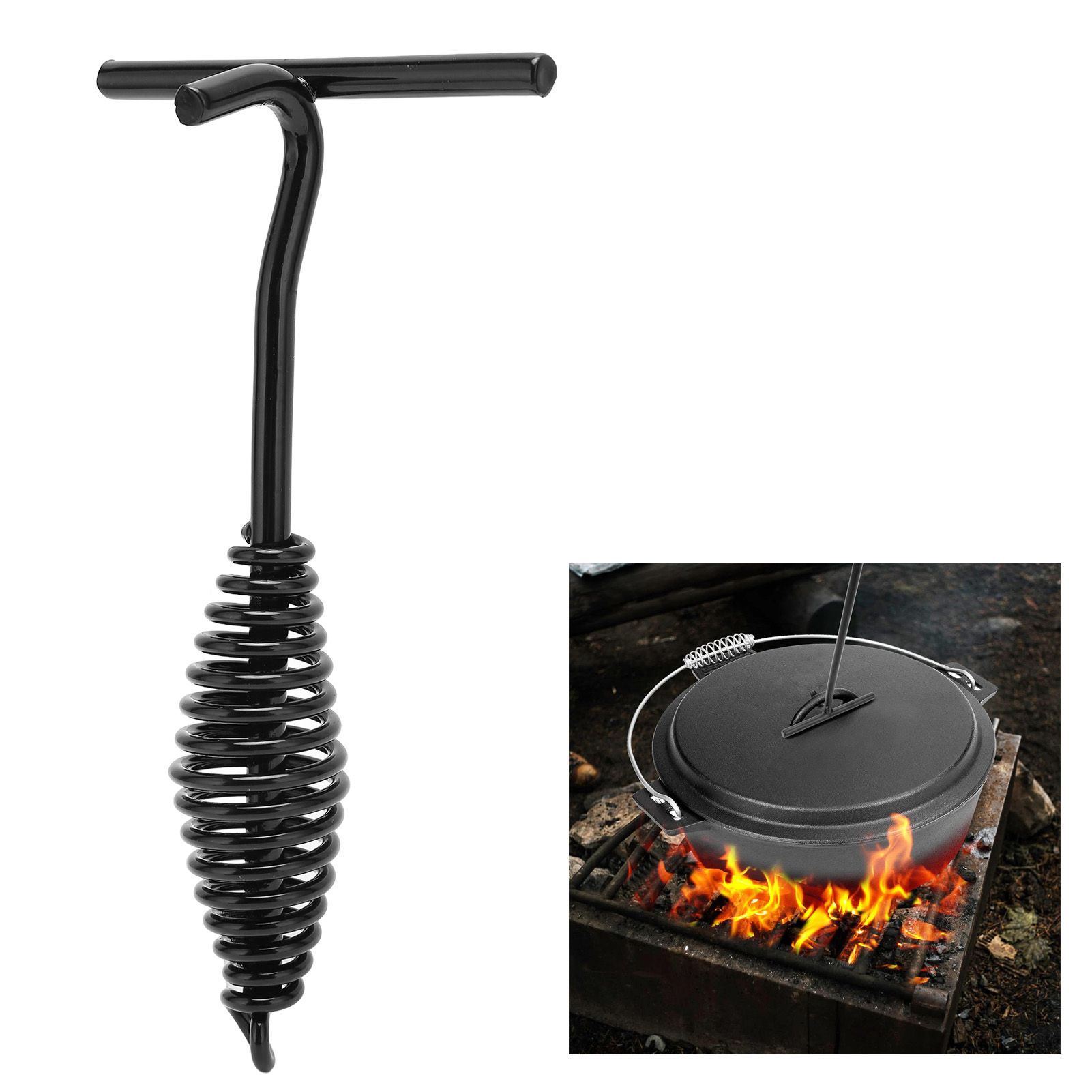 Lid Lifter 26CM Length Spiral Handle Black Finish Iron Extended Design view 12