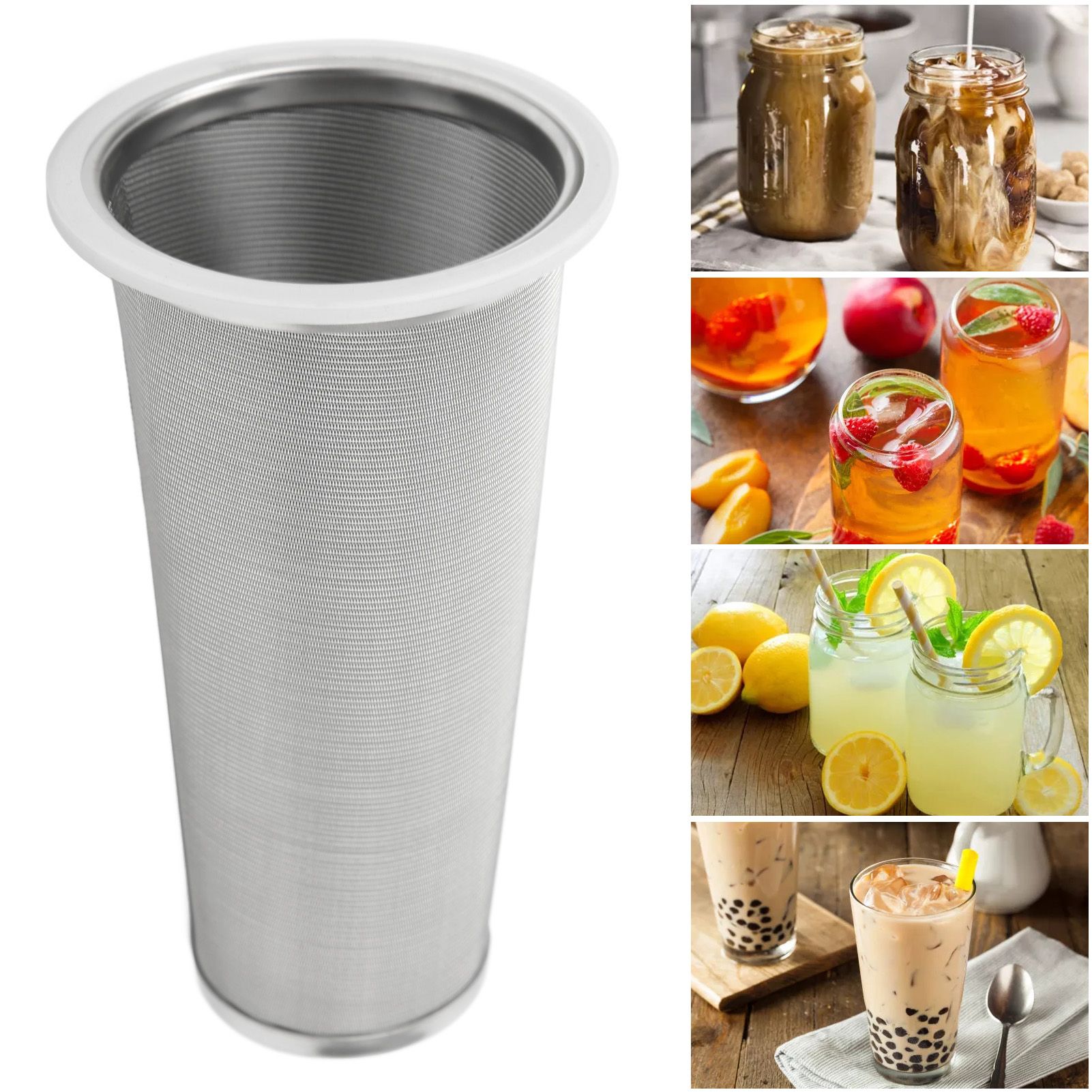 304 Stainless Steel Cold Brew Coffee Filter Cone Mesh with White Rubber Circle view 11