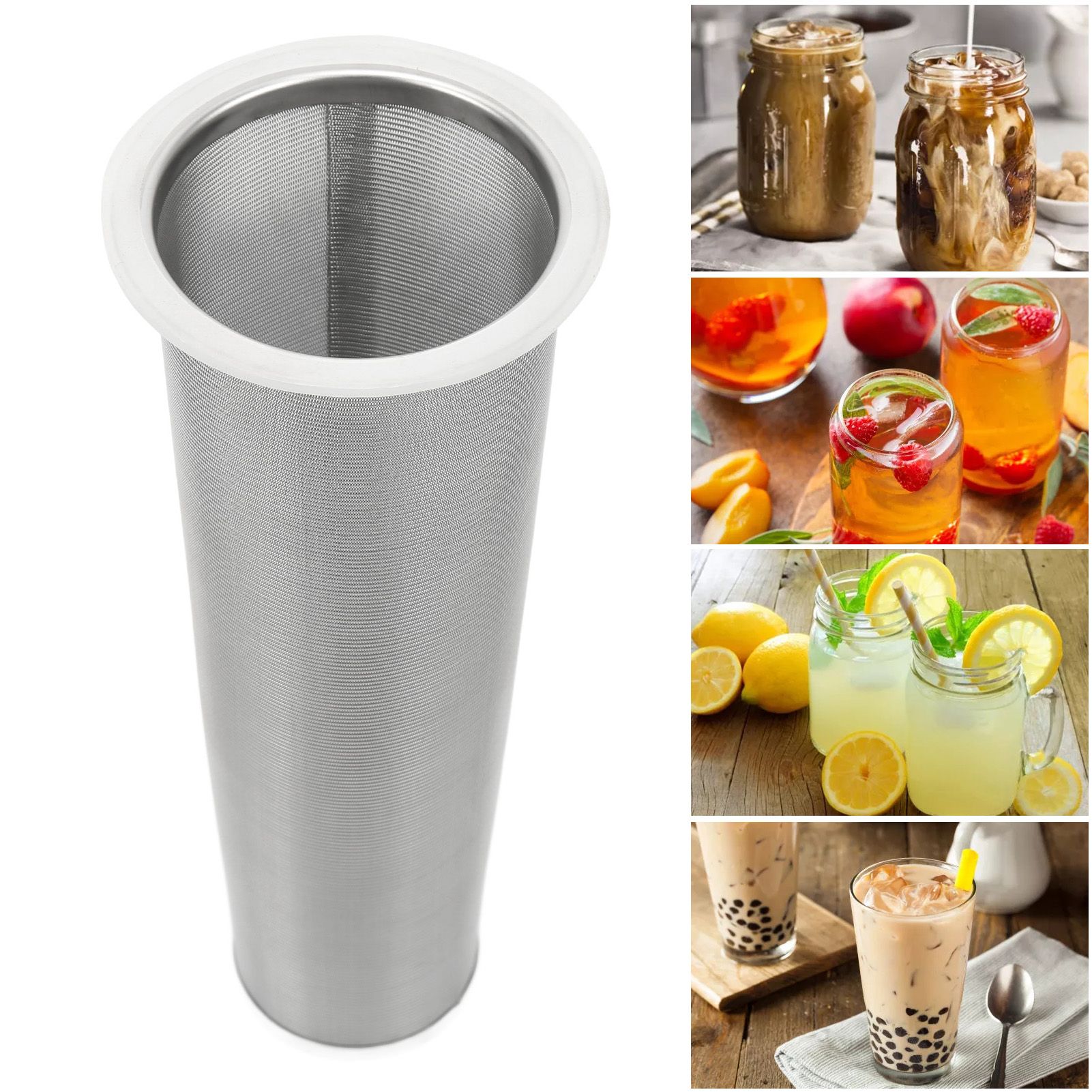 304 Stainless Steel Cold Brew Coffee Filter Cone Mesh with White Rubber Circle view 11
