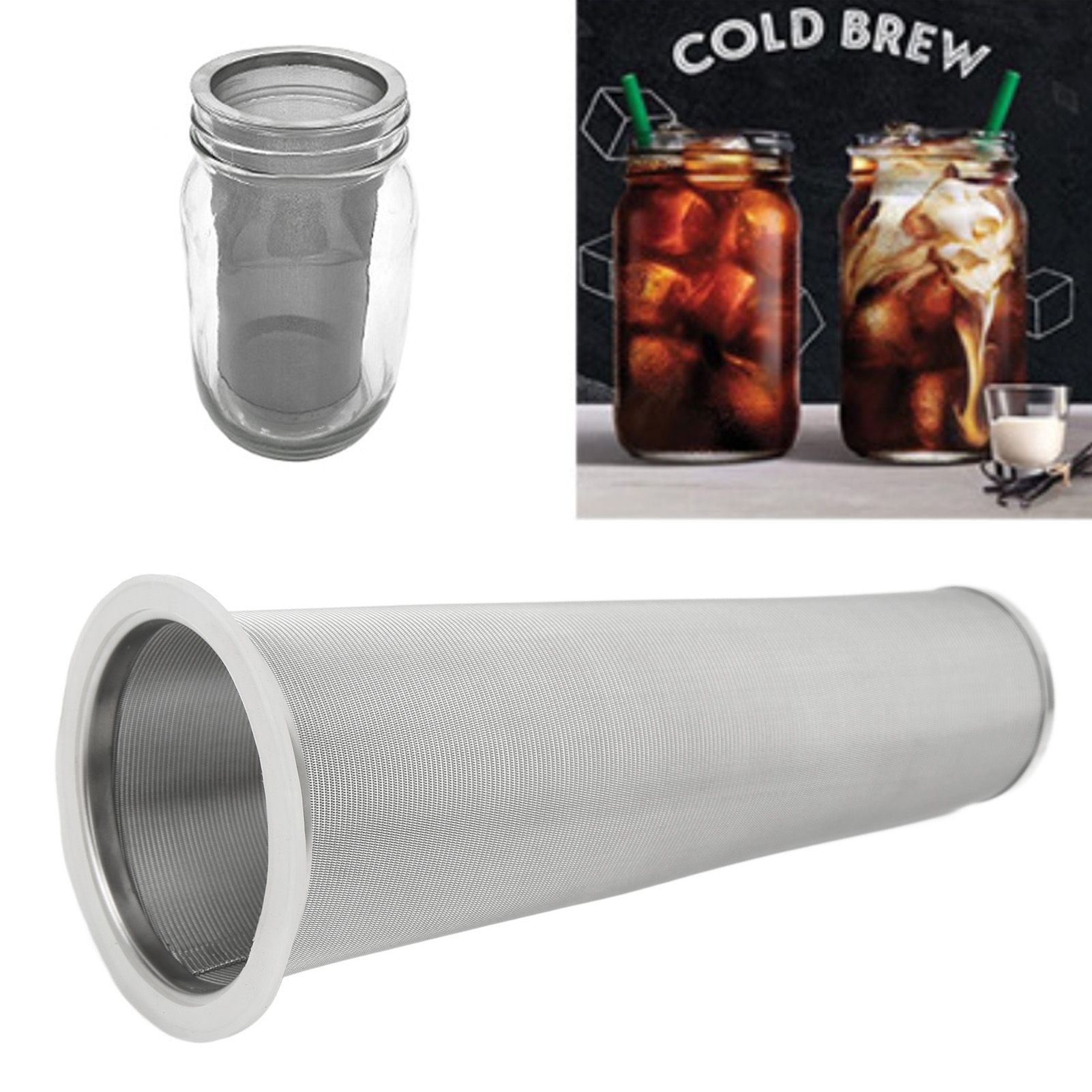 304 Stainless Steel Cold Brew Coffee Filter Cone Mesh with White Rubber Circle view 12