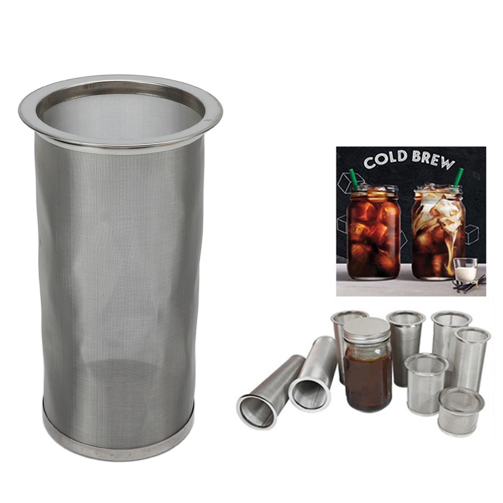 Cold Brew Coffee Filter Stainless Steel Reusable Wide Mouth Mesh Cylindrical view 11