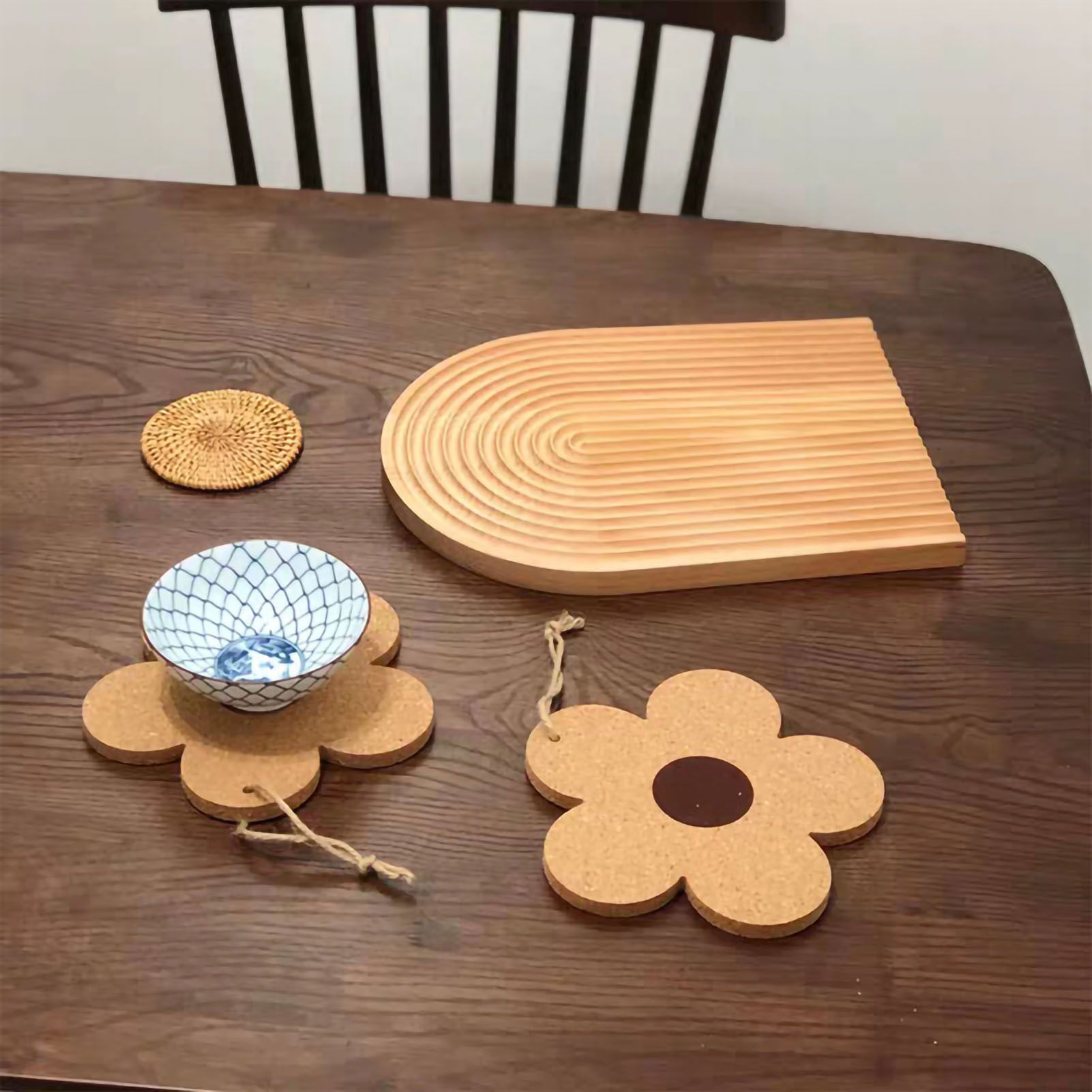 Flower Wooden Coaster Nordic Style Flower Shape Cork Coaster Kitchen view 4